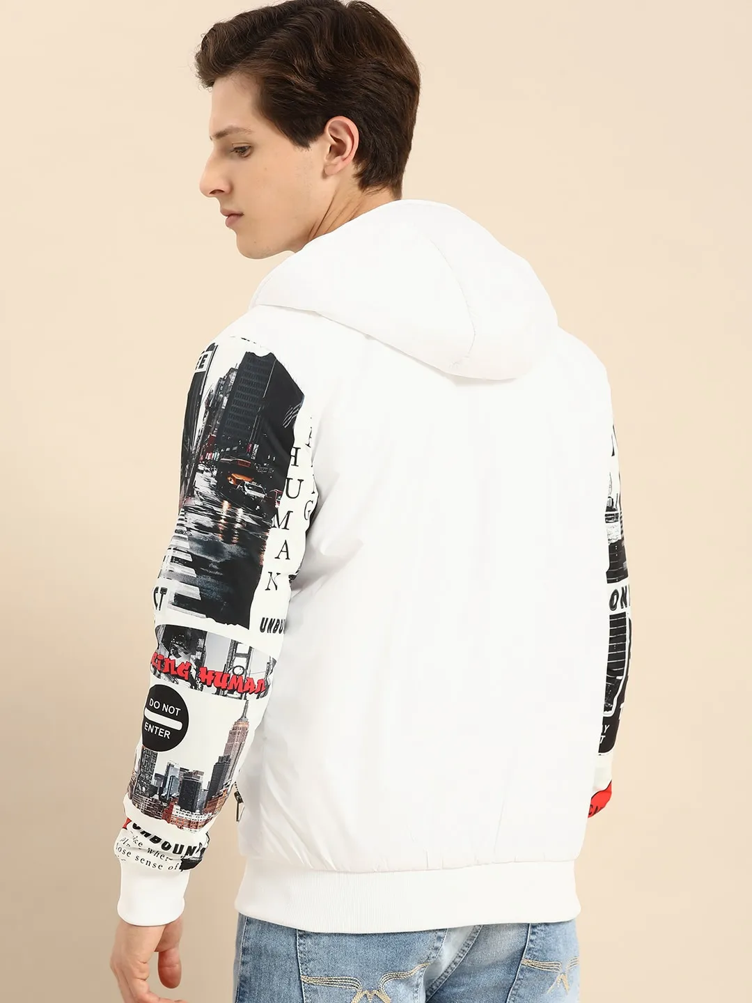 White Regular Fit Long Sleeves Cotton Men's Jacket by Being Human Clothing - Image 3