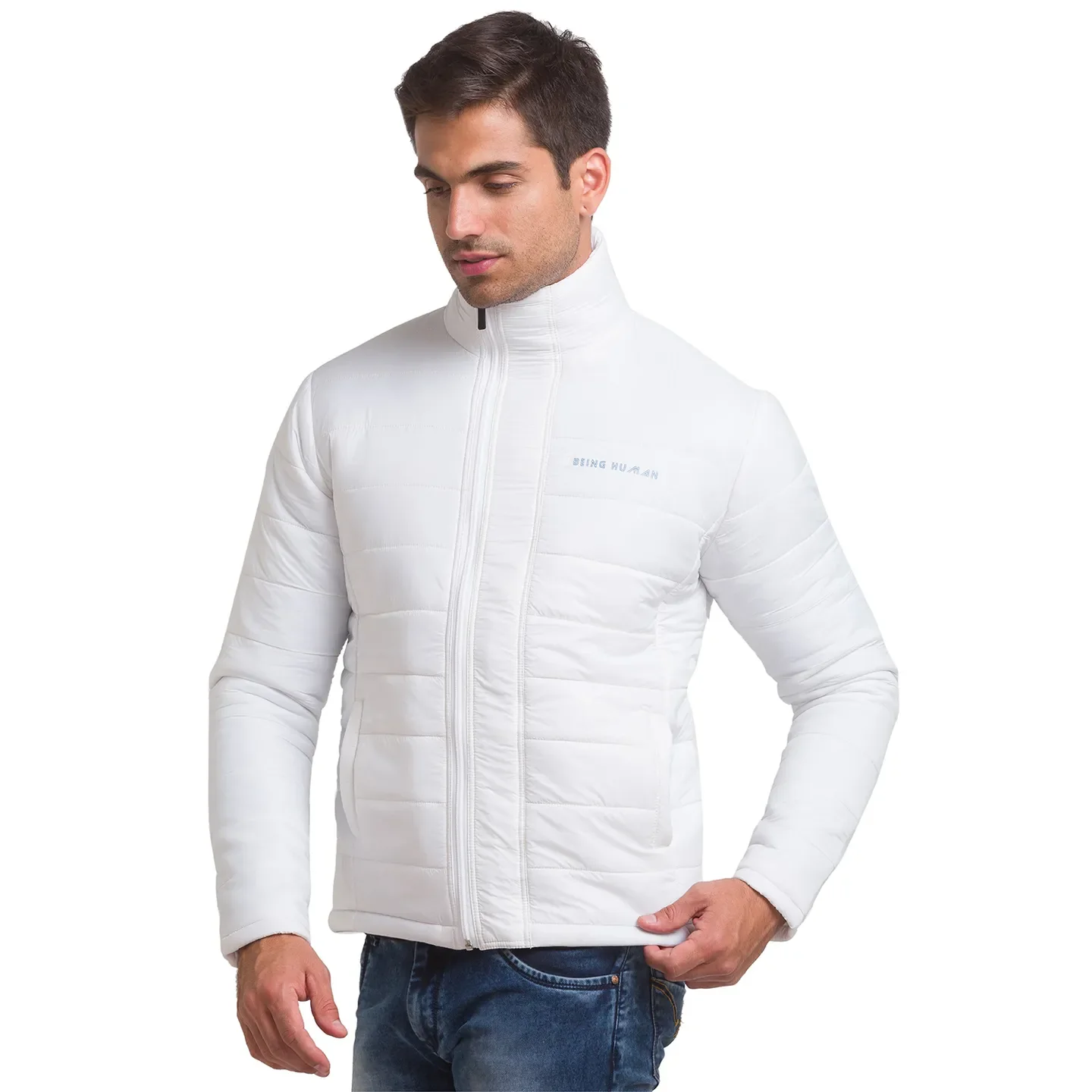 White Regular Fit Long Sleeves Polyester Men's Jacket by Being Human Clothing - Image 4