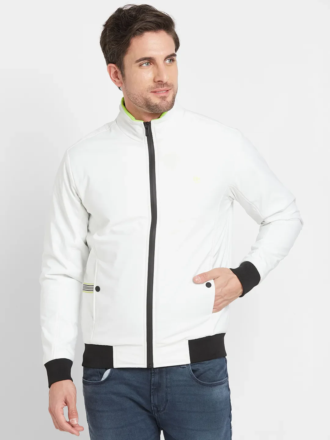 White Regular Fit Long Sleeves Men's Jacket by Being Human Clothing