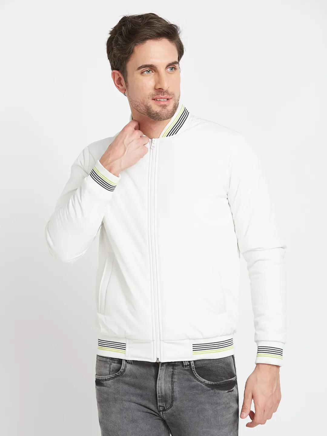 White Regular Fit Long Sleeves Men's Jacket by Being Human Clothing