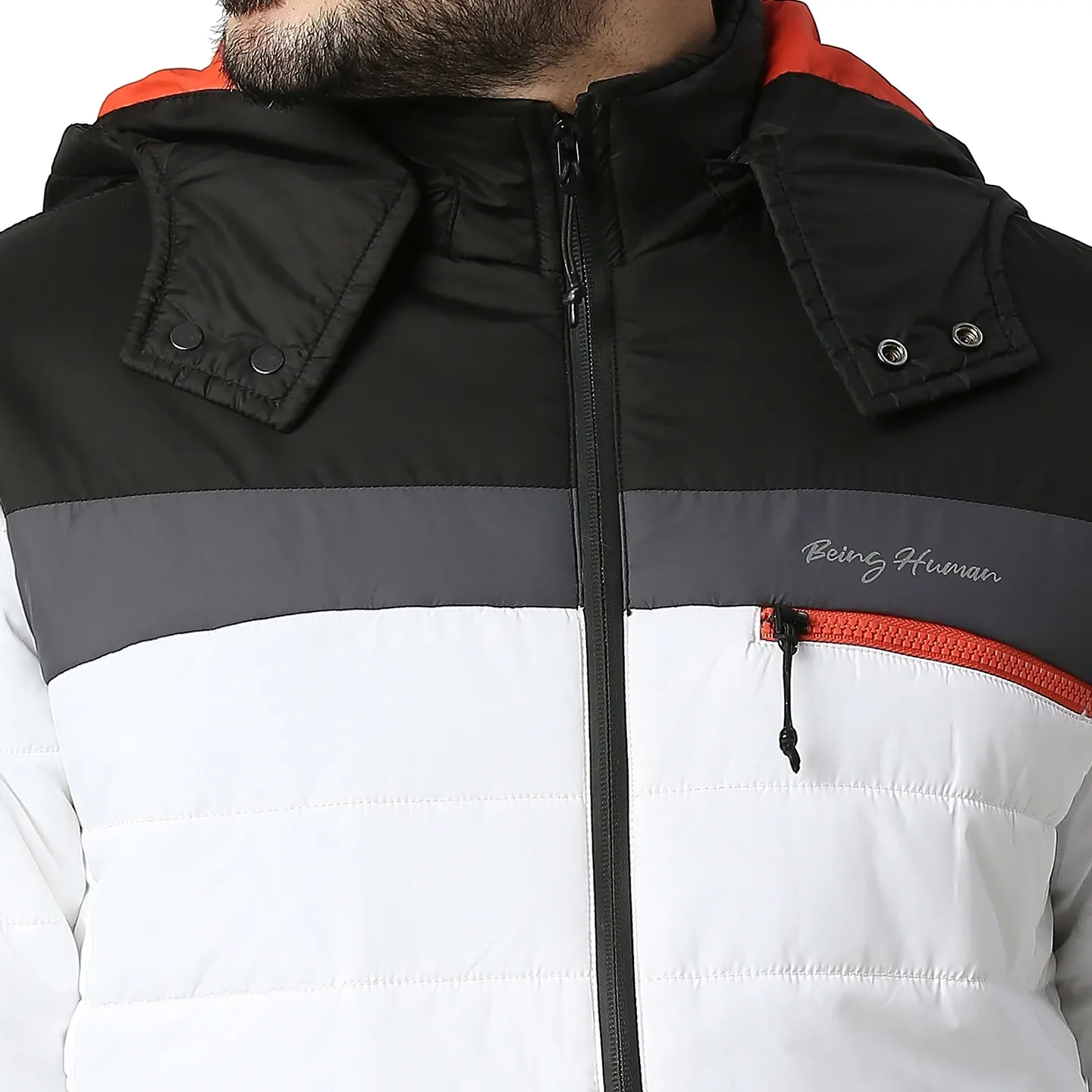 White Regular Fit Long Sleeves Polyester Men's Jacket by Being Human Clothing - Image 4