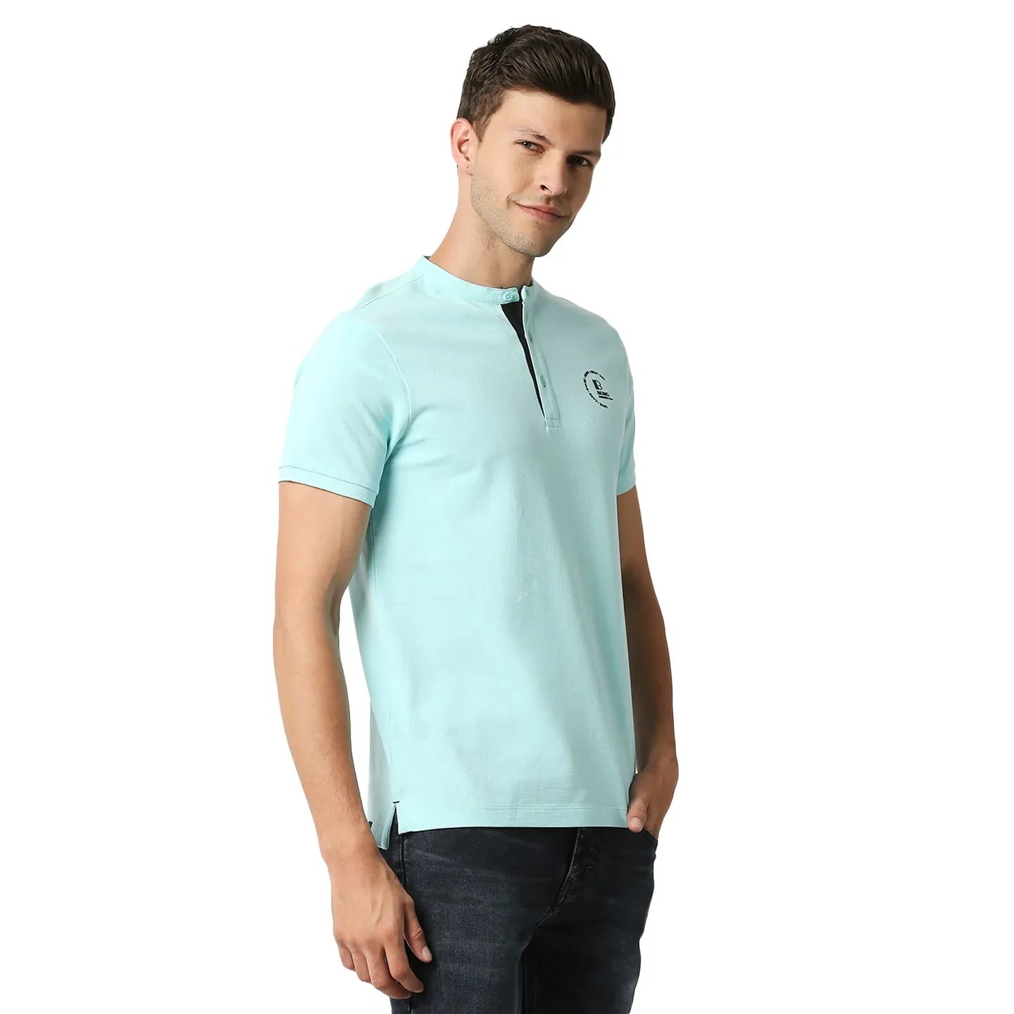 Aqua Regular Fit Mandarin Collar Men's Polo T-Shirt by Being Human Clothing - Image 3