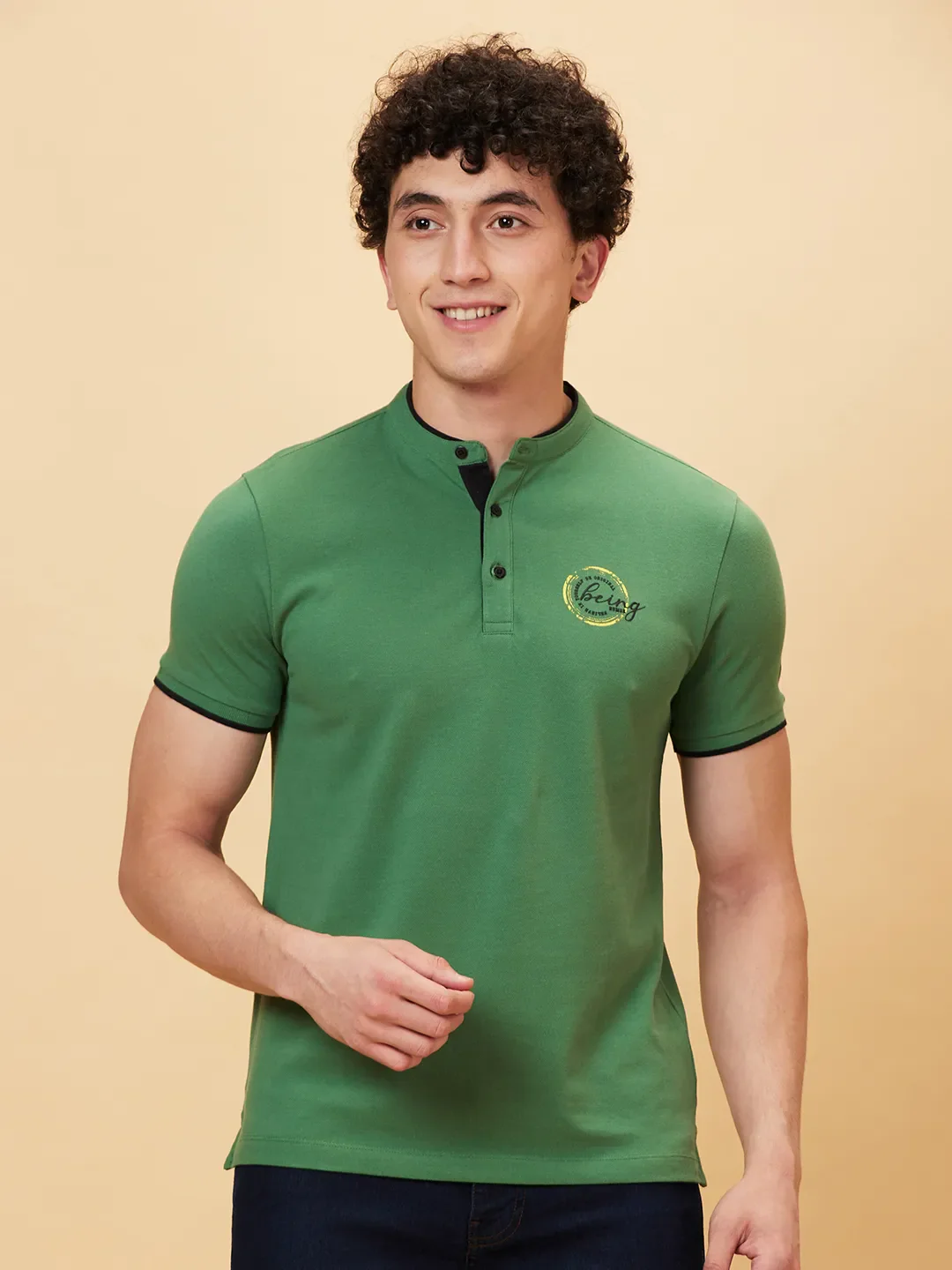 Green Regular Fit Men's Polo T-Shirt by Being Human Clothing - Image 6