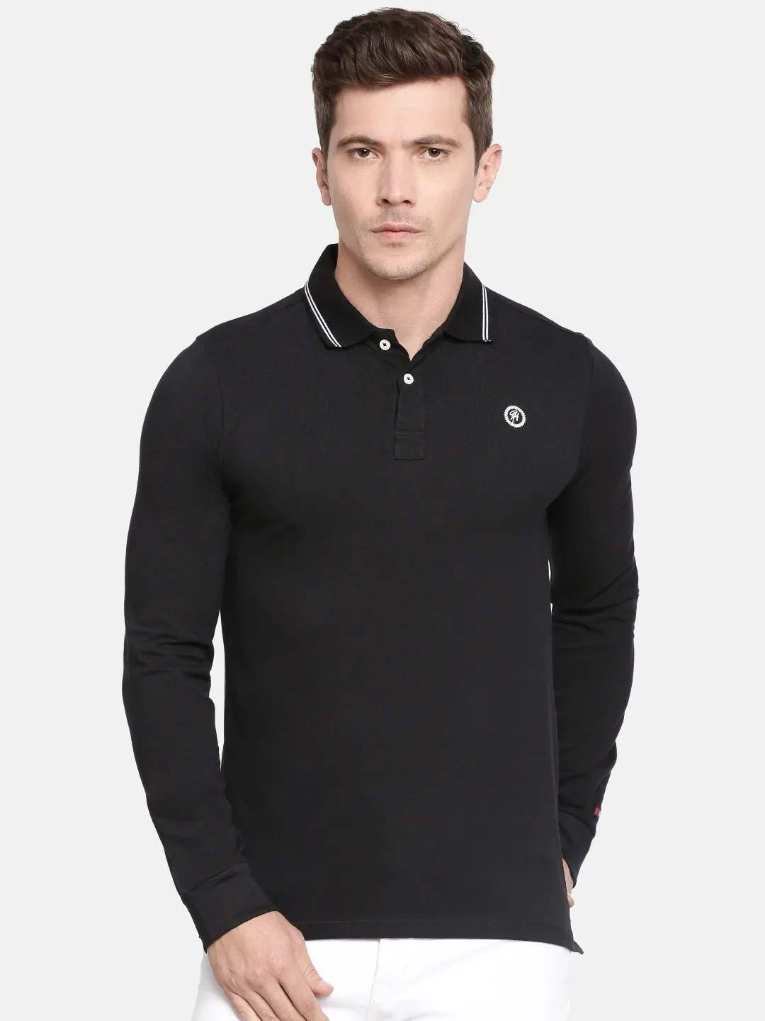 Black Regular Fit Men's Long Sleeves Polo T-Shirt by Being Human Clothing - Image 5