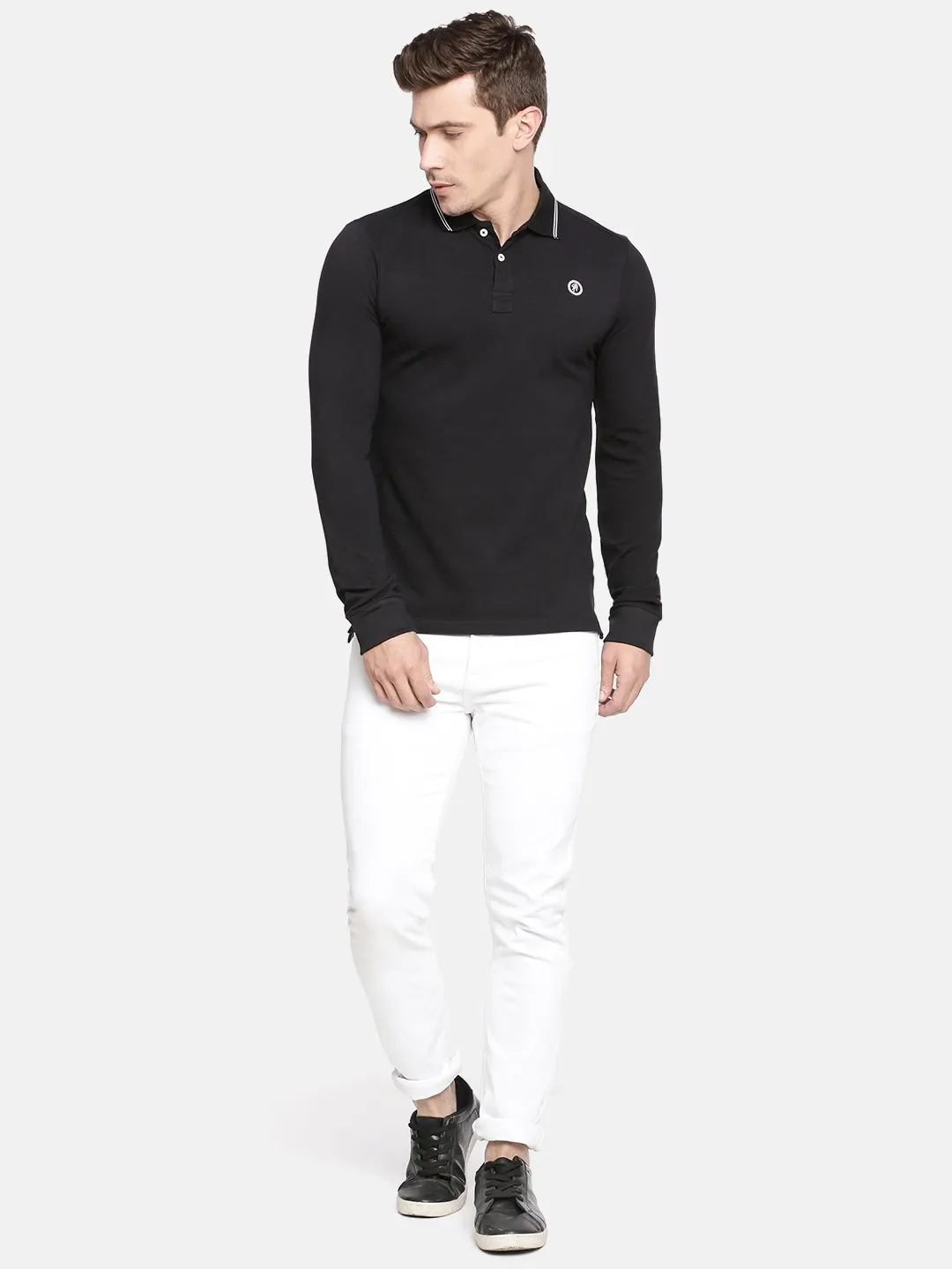 Black Regular Fit Men's Long Sleeves Polo T-Shirt by Being Human Clothing - Image 9