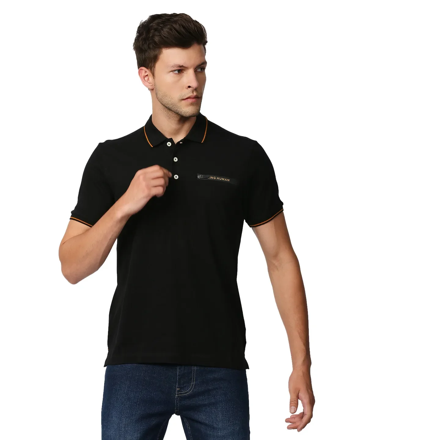 Black Regular Fit Men's Polo T-Shirt by Being Human Clothing