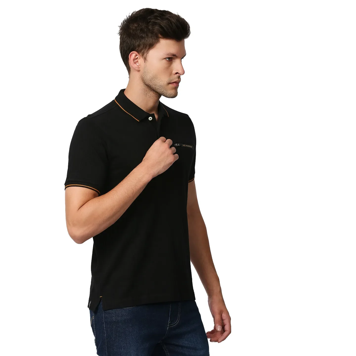 Black Regular Fit Men's Polo T-Shirt by Being Human Clothing - Image 3