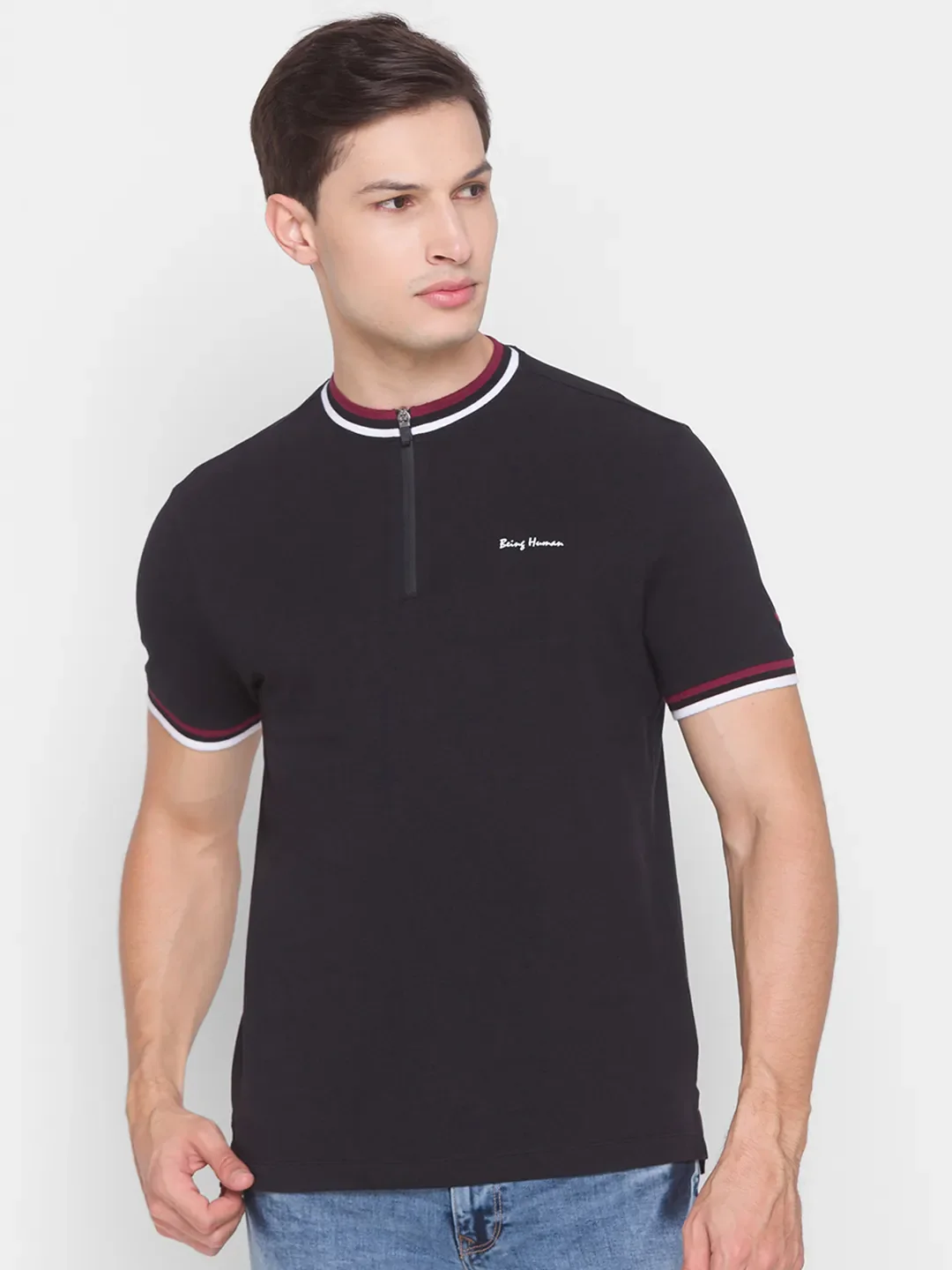 Black Regular Fit Men's Polo T-Shirt by Being Human Clothing