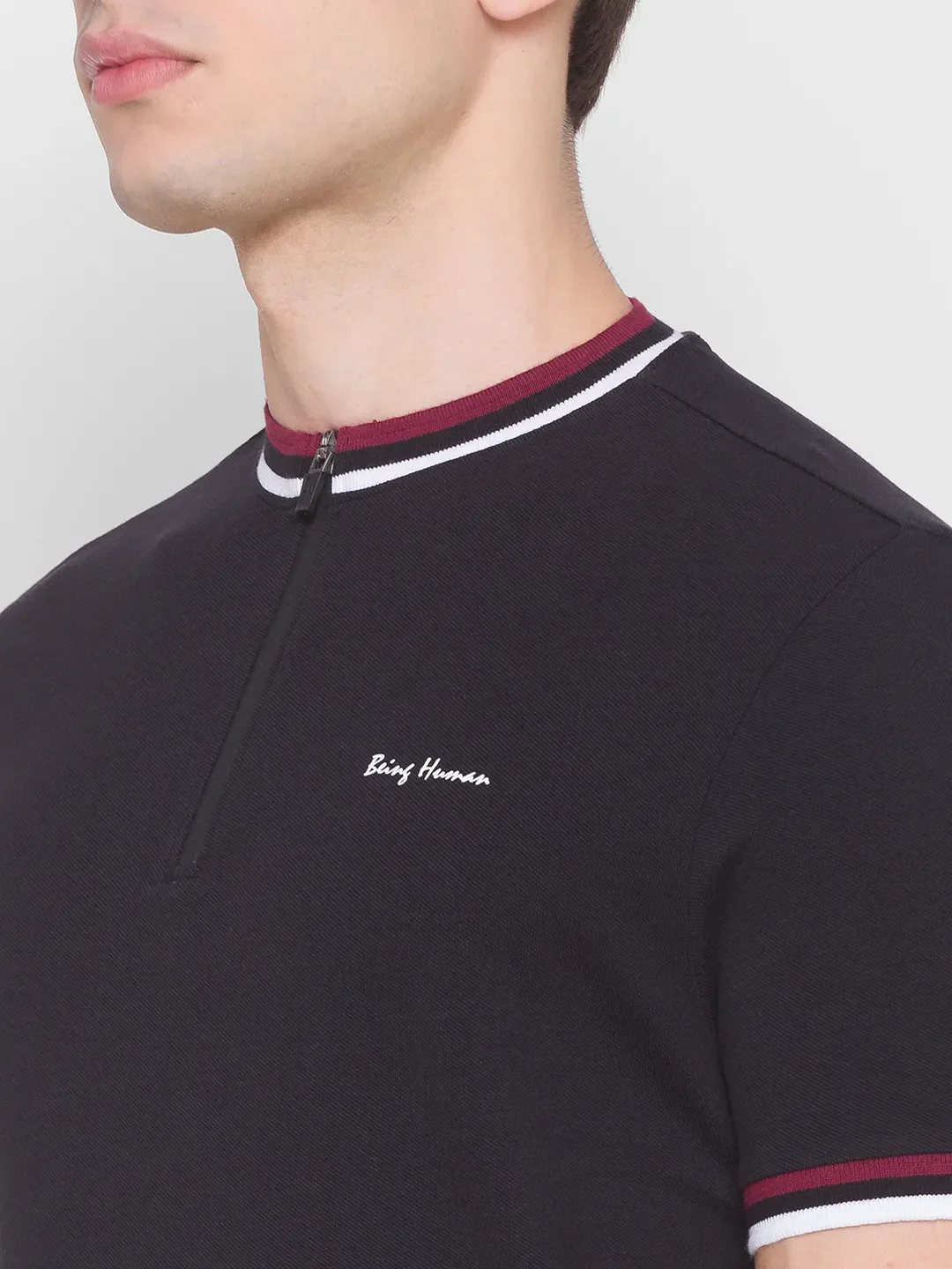 Black Regular Fit Men's Polo T-Shirt by Being Human Clothing - Image 4