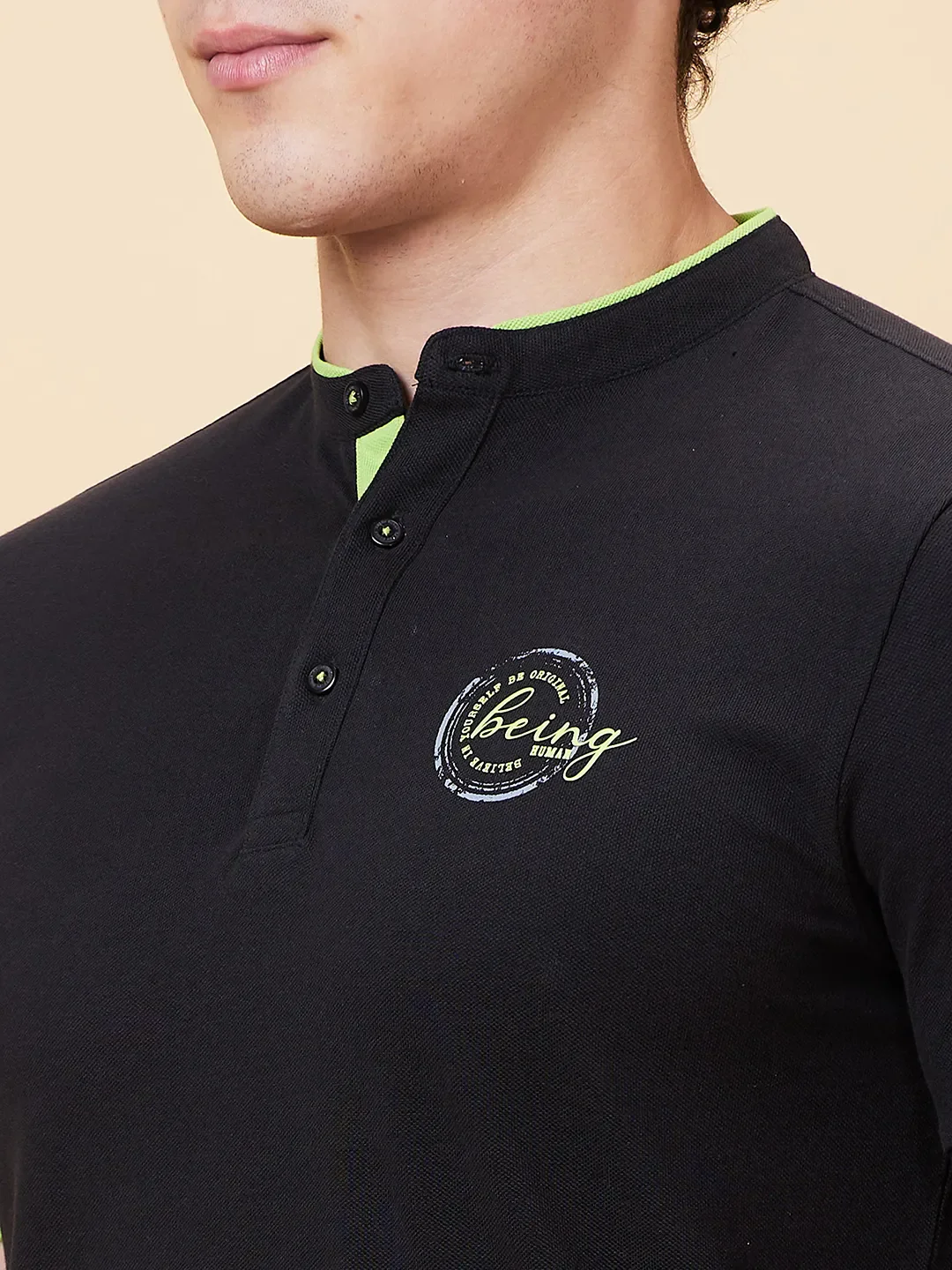 Black Regular Fit Men's Polo T-Shirt by Being Human Clothing - Image 4