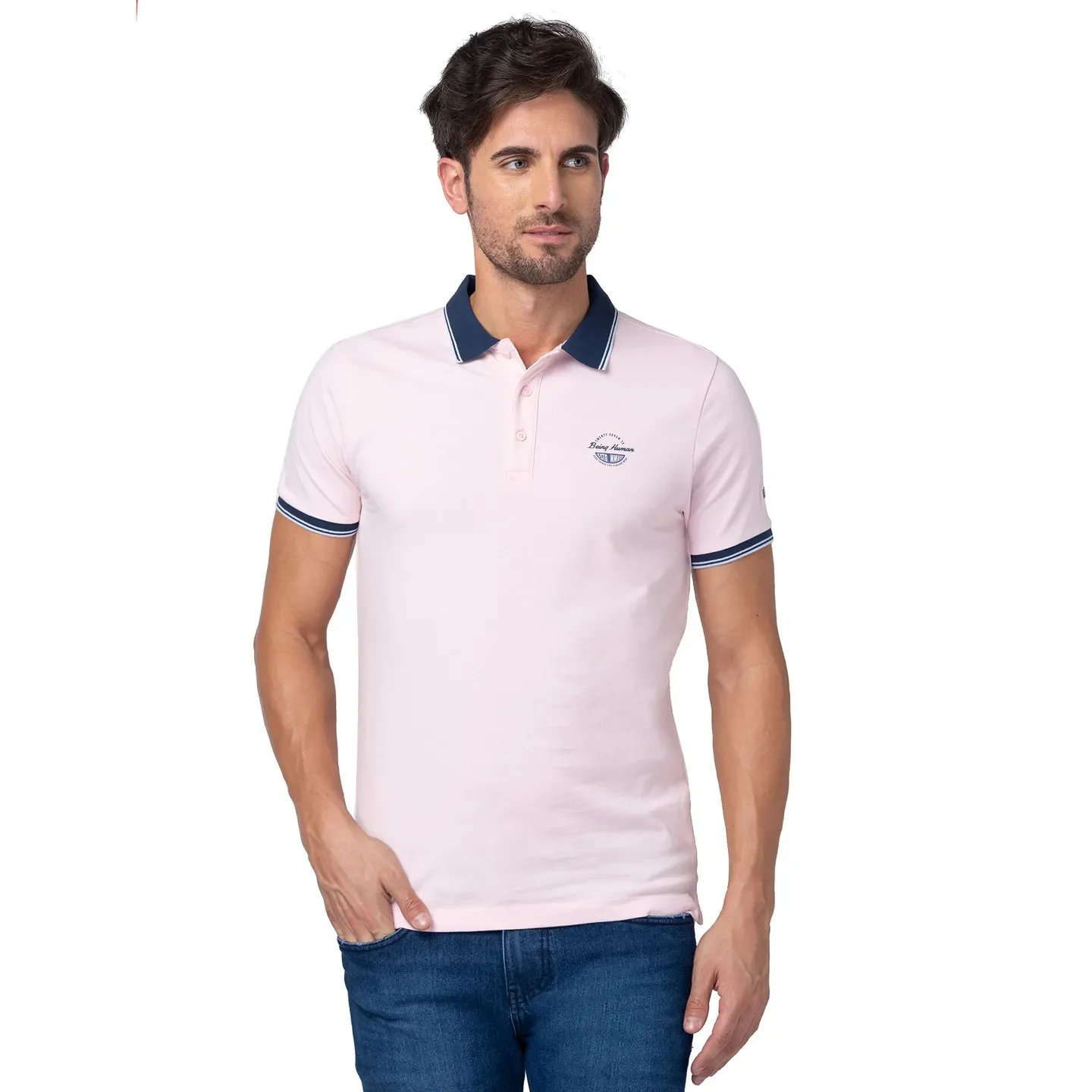 Pink Regular Fit Men's Polo T-Shirt by Being Human Clothing