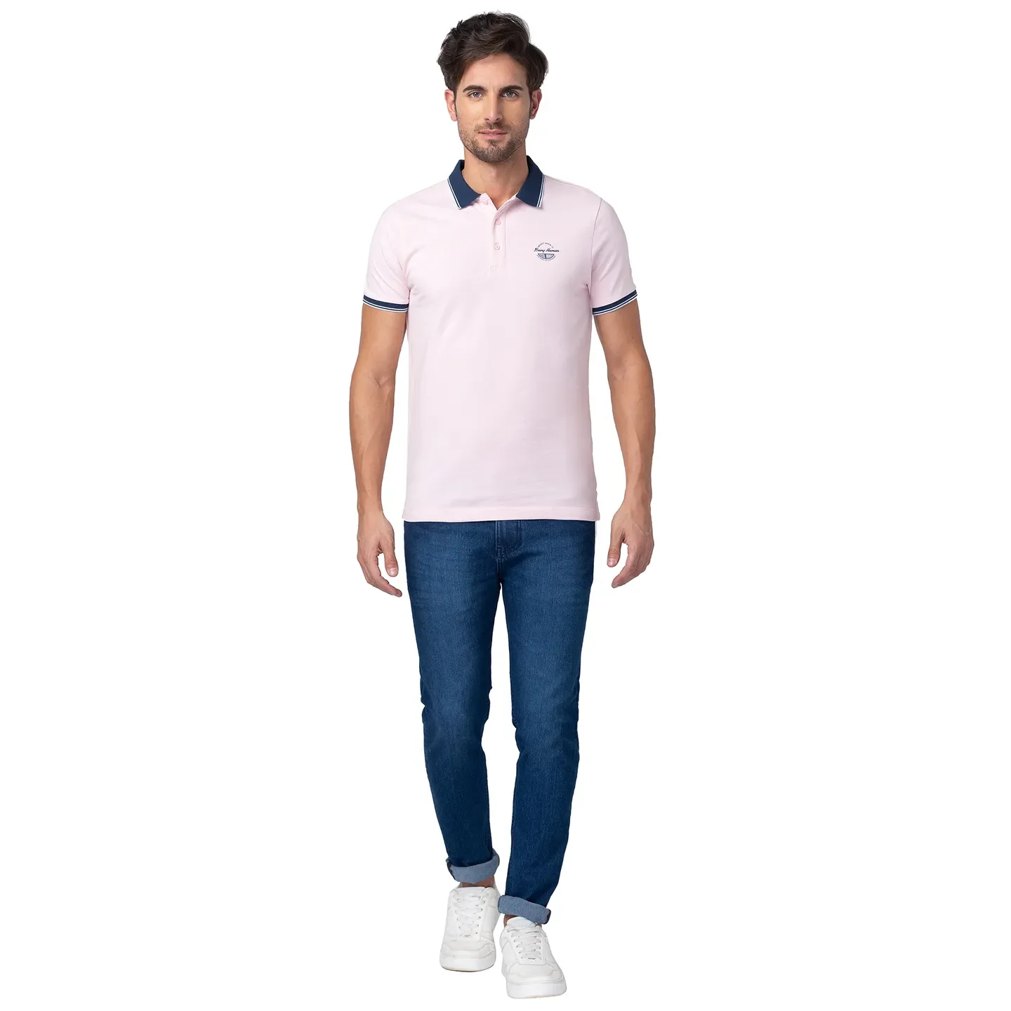 Pink Regular Fit Men's Polo T-Shirt by Being Human Clothing - Image 2