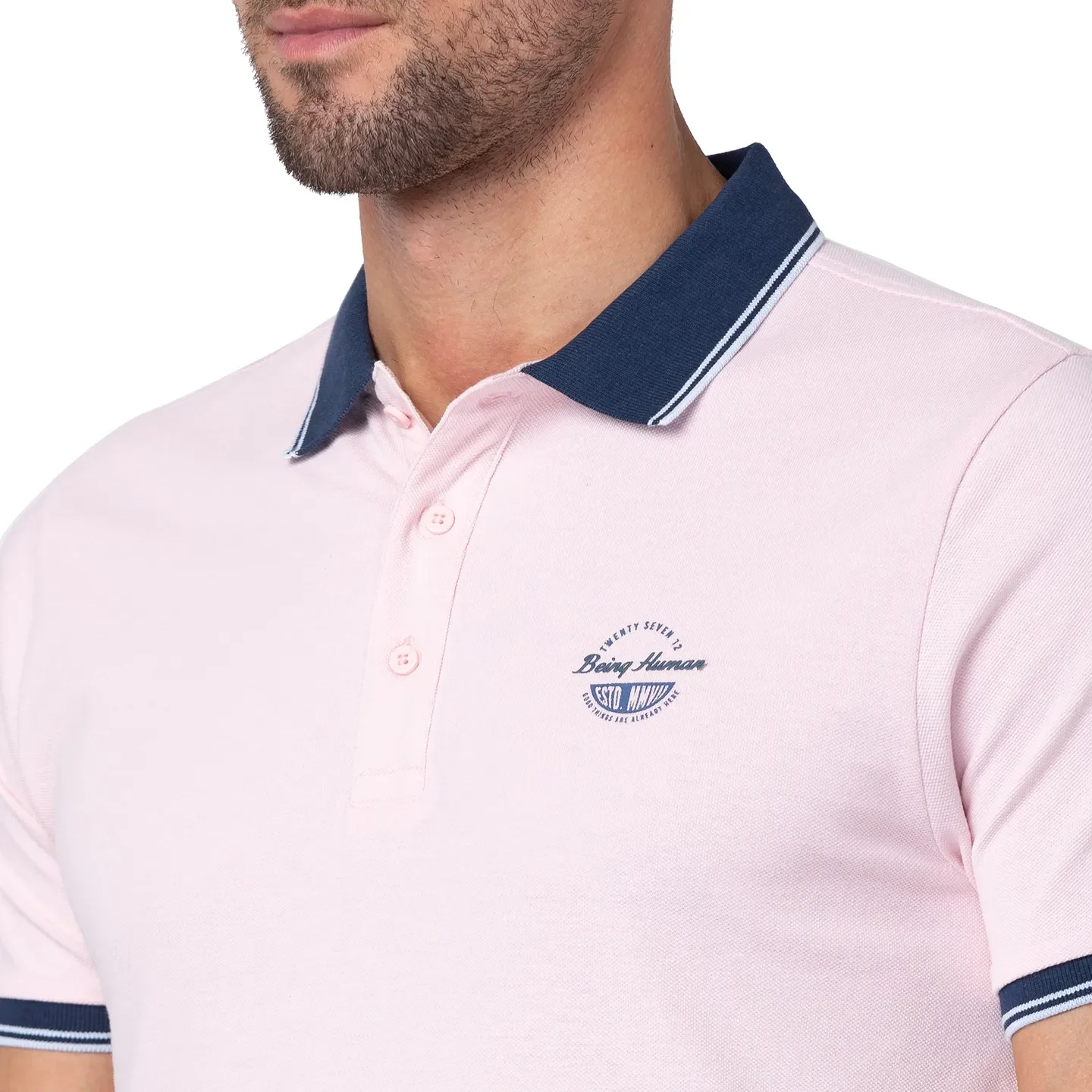 Pink Regular Fit Men's Polo T-Shirt by Being Human Clothing - Image 5