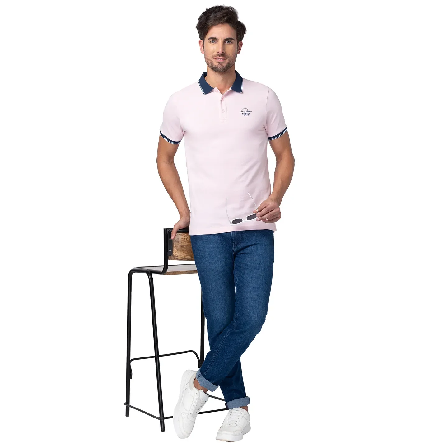Pink Regular Fit Men's Polo T-Shirt by Being Human Clothing - Image 6