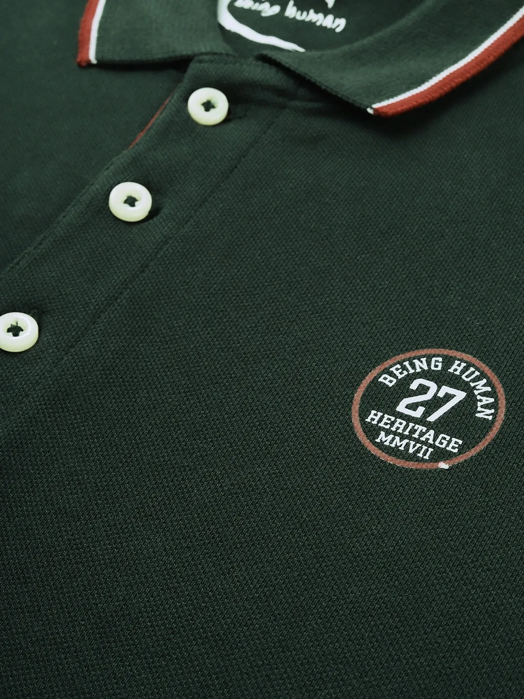 Green Regular Fit Men's Polo T-Shirt by Being Human Clothing - Image 5