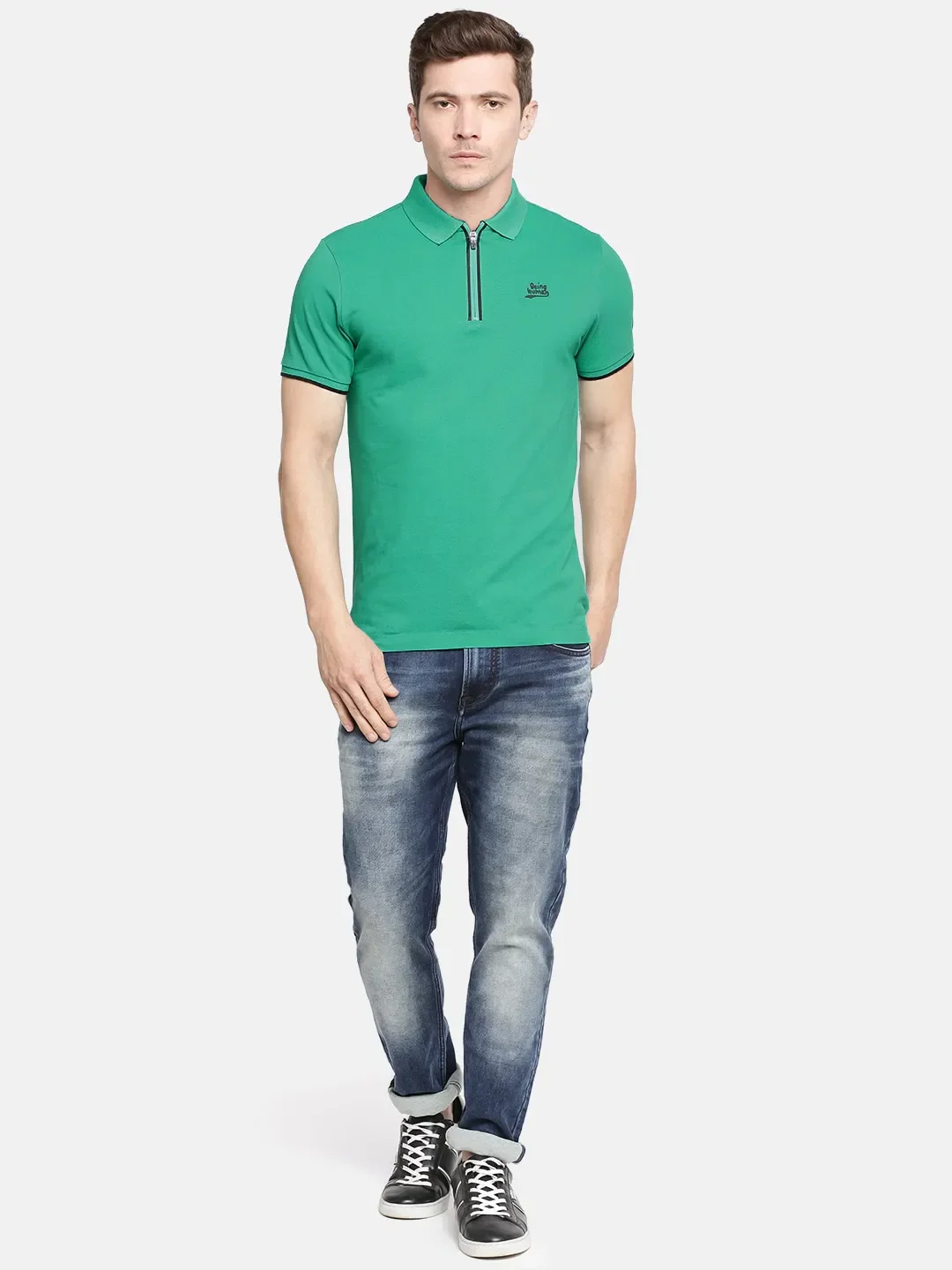 Green Regular Fit Men's Polo T-Shirt by Being Human Clothing - Image 5