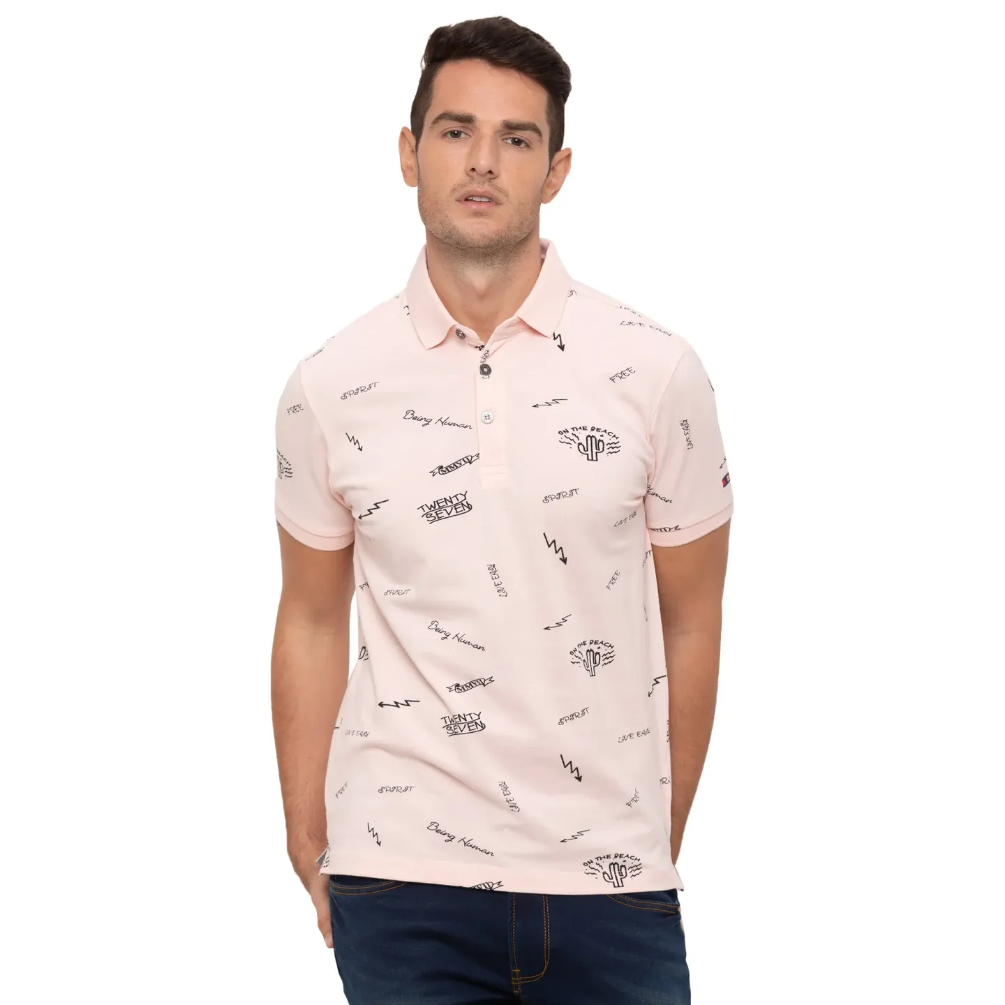 Pink Regular Fit Men's Polo T-Shirt by Being Human Clothing