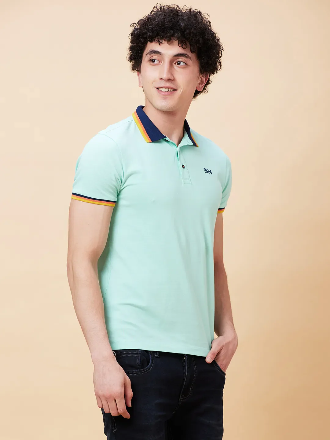 Green Regular Fit Men's Polo T-Shirt by Being Human Clothing - Image 3