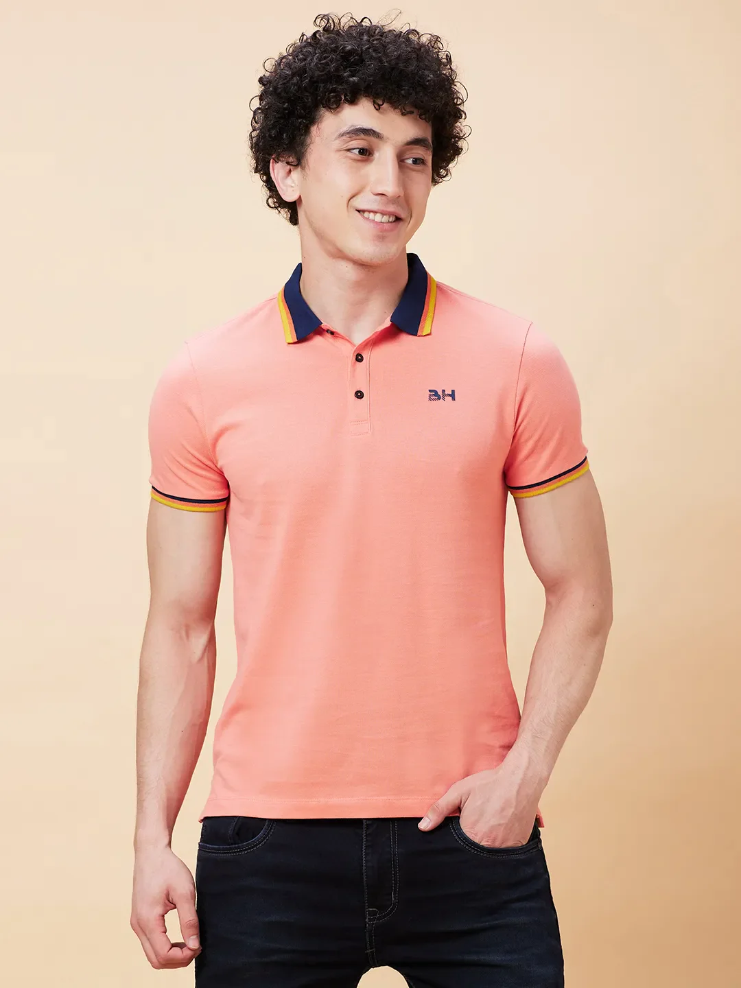 Pink Regular Fit Men's Polo T-Shirt by Being Human Clothing