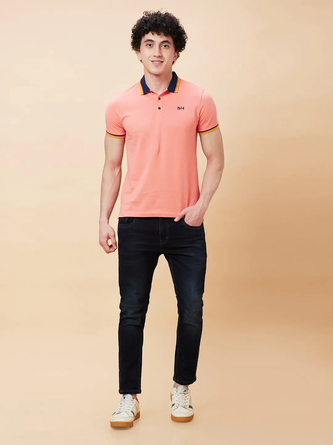 Pink Regular Fit Men's Polo T-Shirt by Being Human Clothing - Image 2