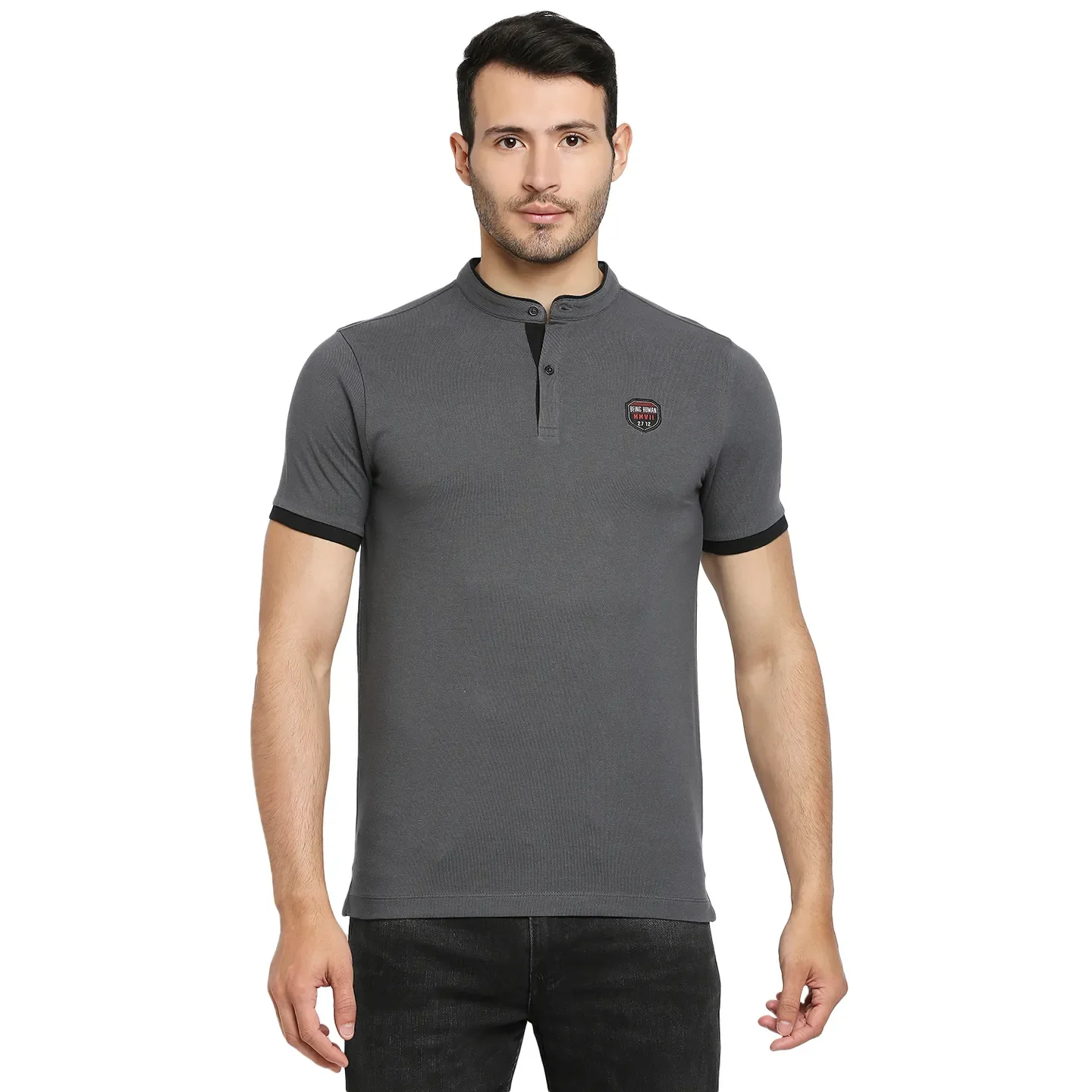 Grey Regular Fit Men's Polo T-Shirt by Being Human Clothing