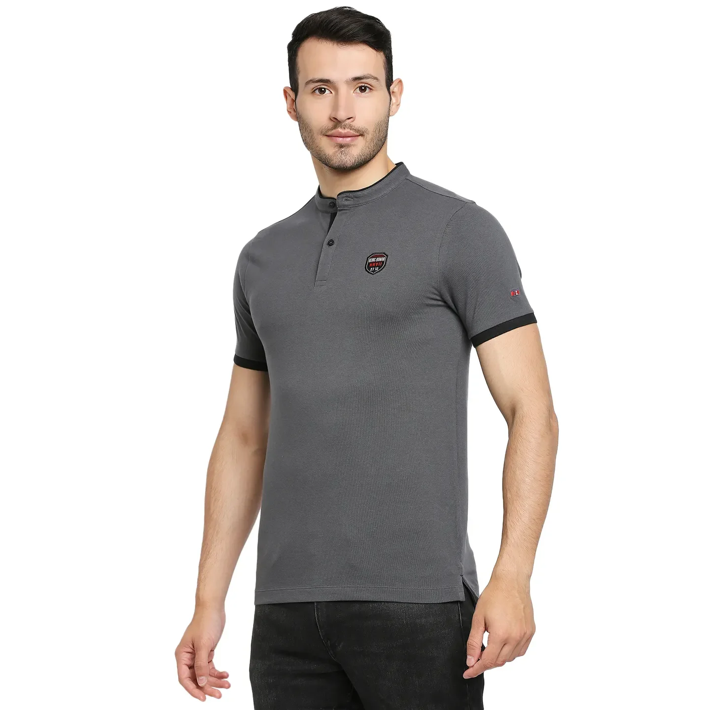 Grey Regular Fit Men's Polo T-Shirt by Being Human Clothing - Image 2