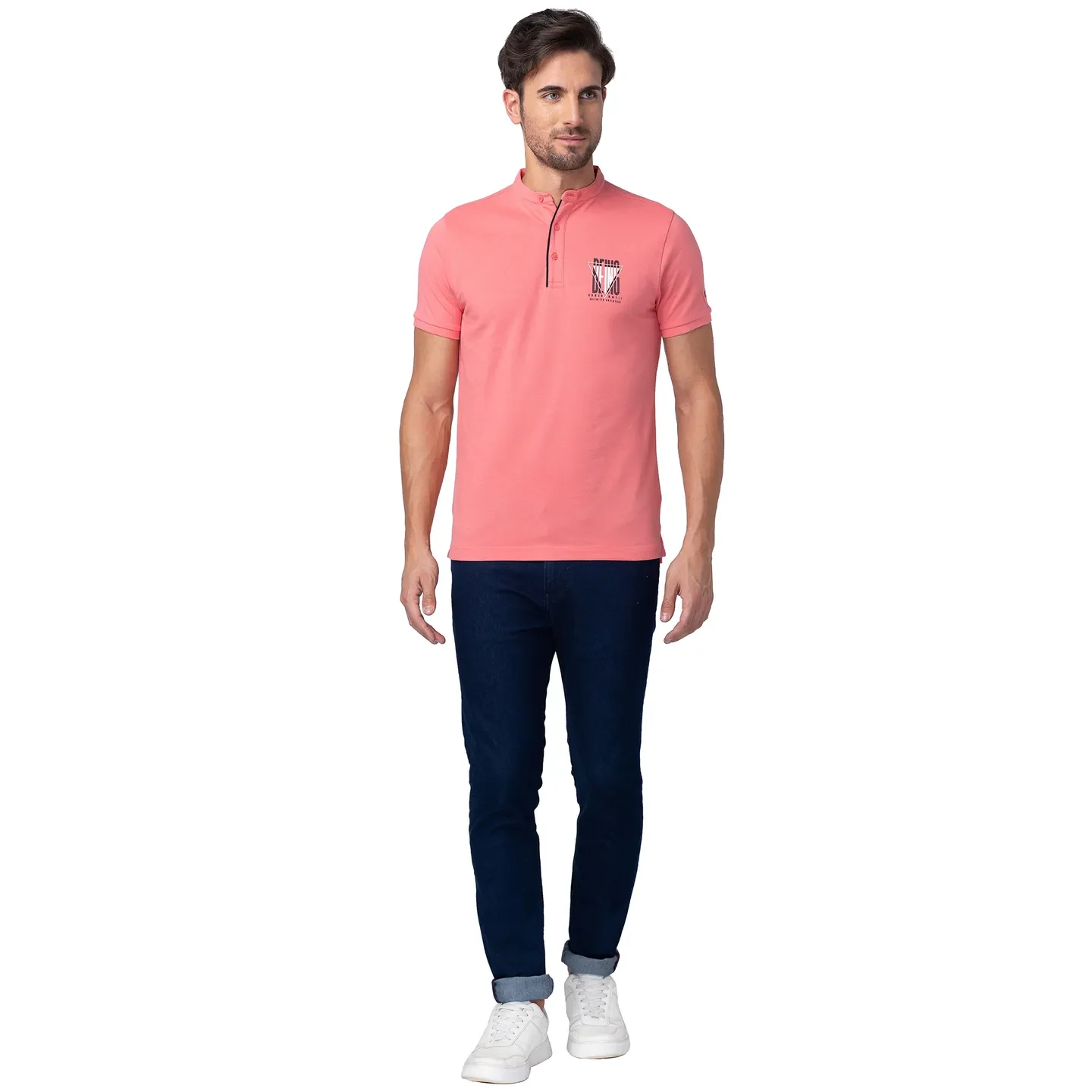 Coral Regular Fit Mandarin Collar Men's Polo T-Shirt by Being Human Clothing - Image 2