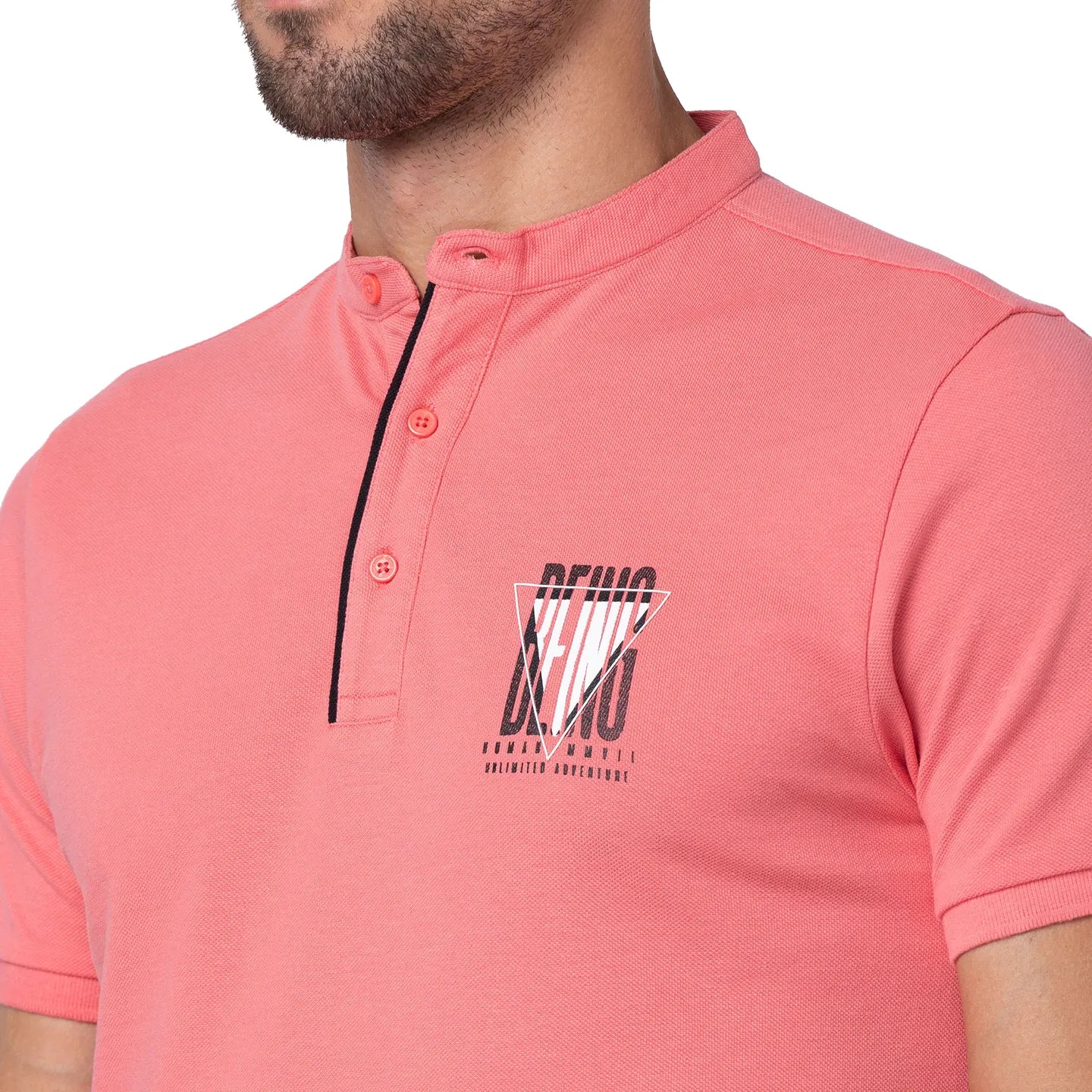 Coral Regular Fit Mandarin Collar Men's Polo T-Shirt by Being Human Clothing - Image 5
