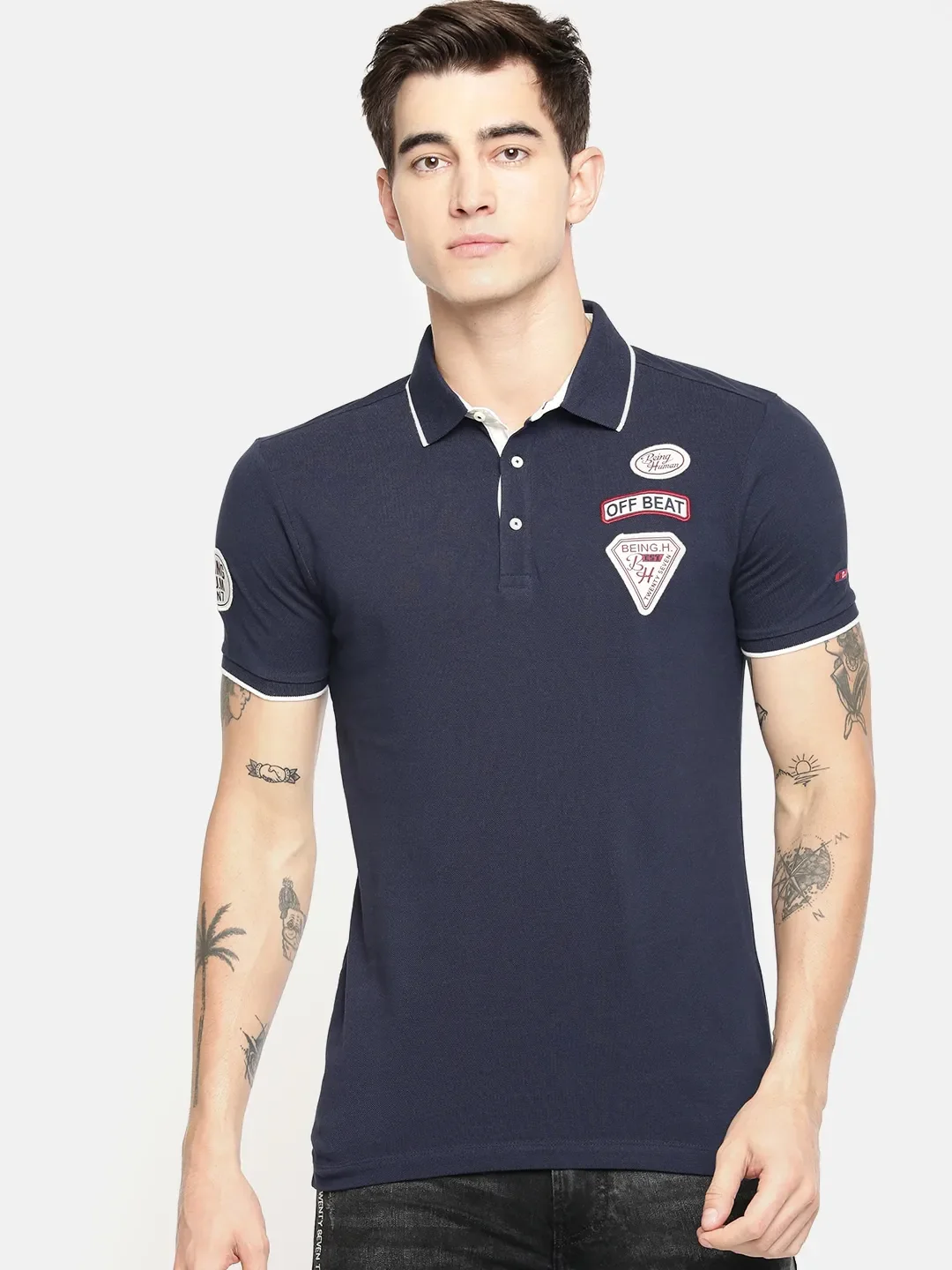 Blue Regular Fit Men's Polo T-Shirt by Being Human Clothing