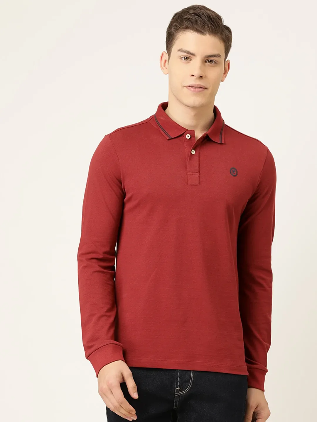 Red Regular Fit Men's Long Sleeves Polo T-Shirt by Being Human Clothing