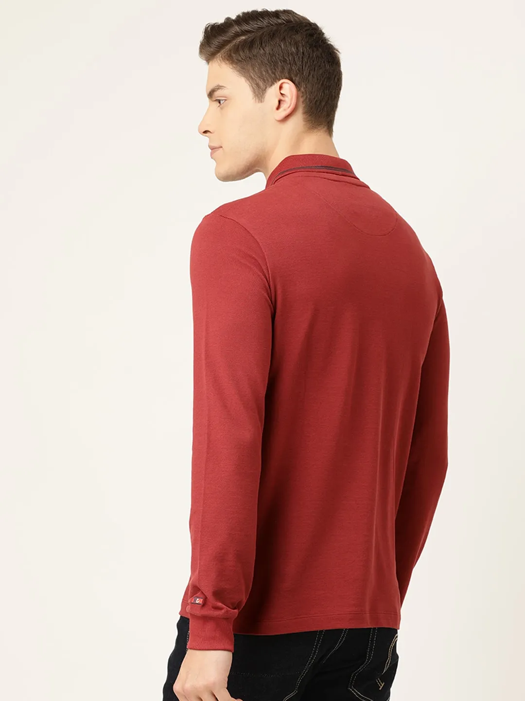 Red Regular Fit Men's Long Sleeves Polo T-Shirt by Being Human Clothing - Image 2
