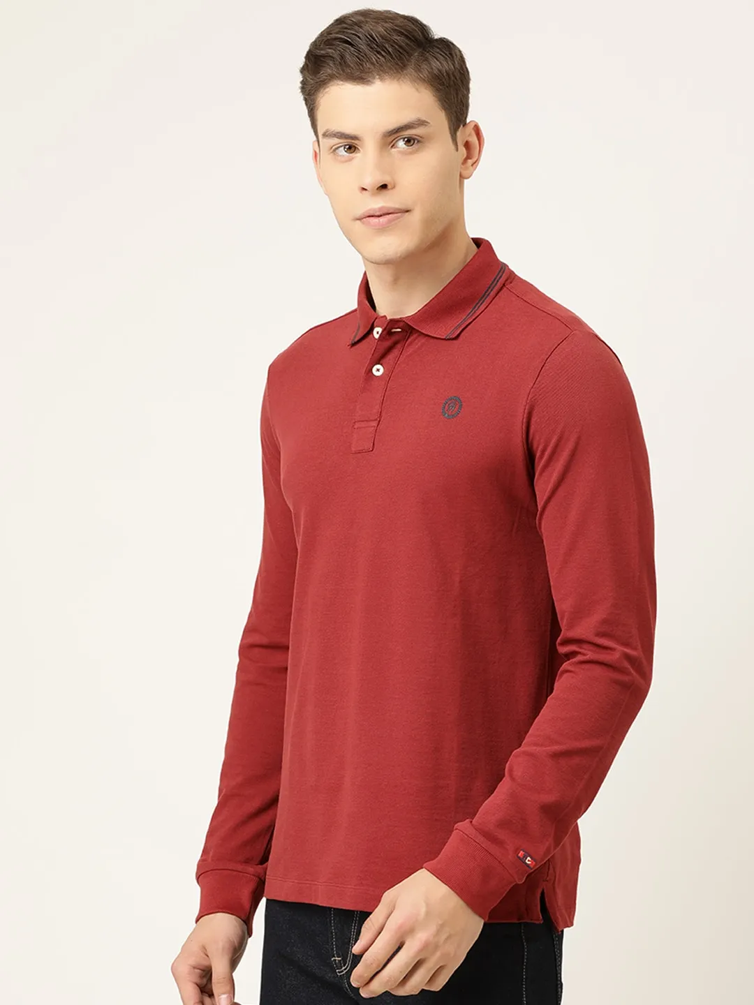 Red Regular Fit Men's Long Sleeves Polo T-Shirt by Being Human Clothing - Image 3