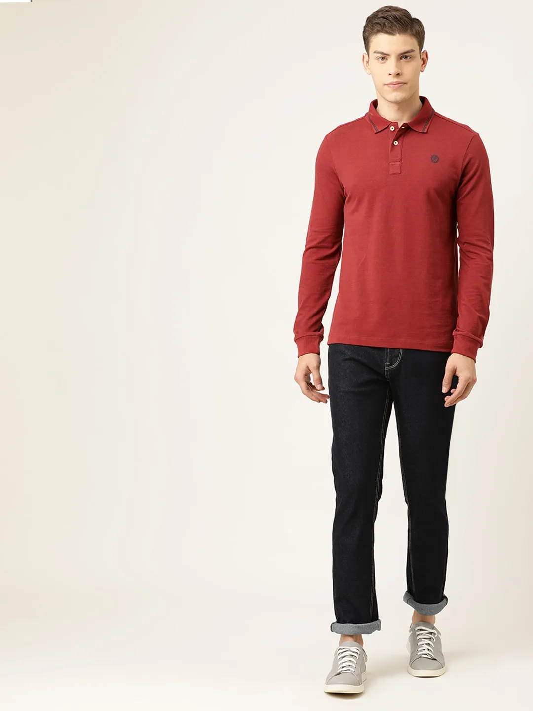 Red Regular Fit Men's Long Sleeves Polo T-Shirt by Being Human Clothing - Image 5