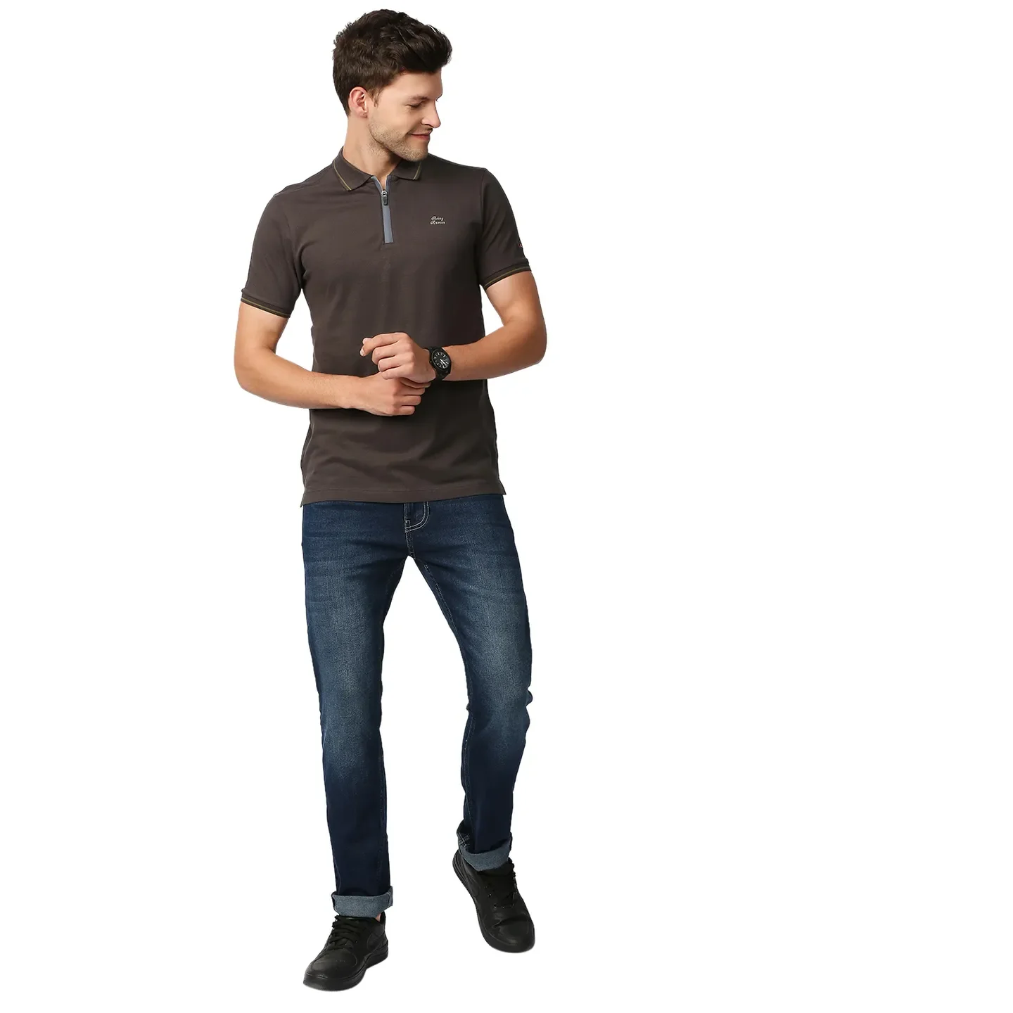 Grey Regular Fit Men's Polo T-Shirt by Being Human Clothing - Image 6