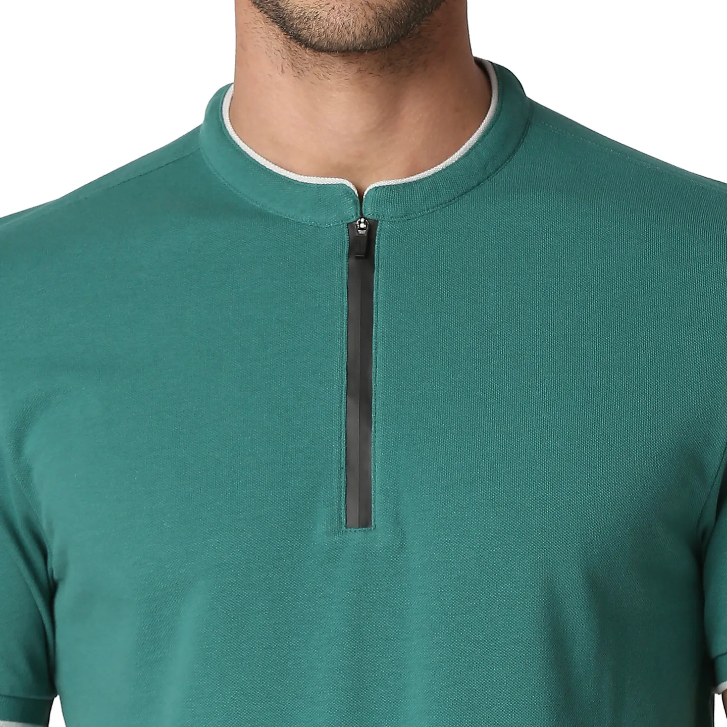 Green Slim Straight Fit Men's Polo T-Shirt by Being Human Clothing - Image 4