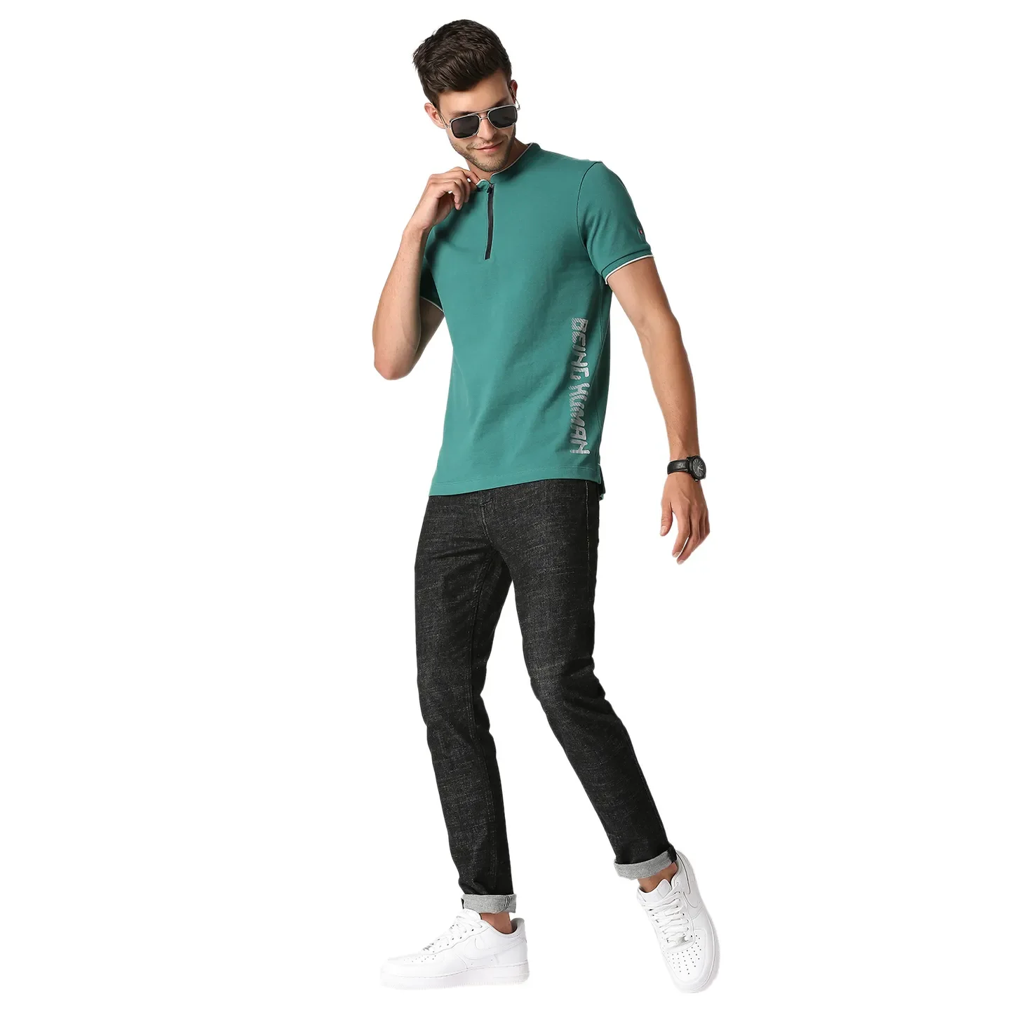 Green Slim Straight Fit Men's Polo T-Shirt by Being Human Clothing - Image 5