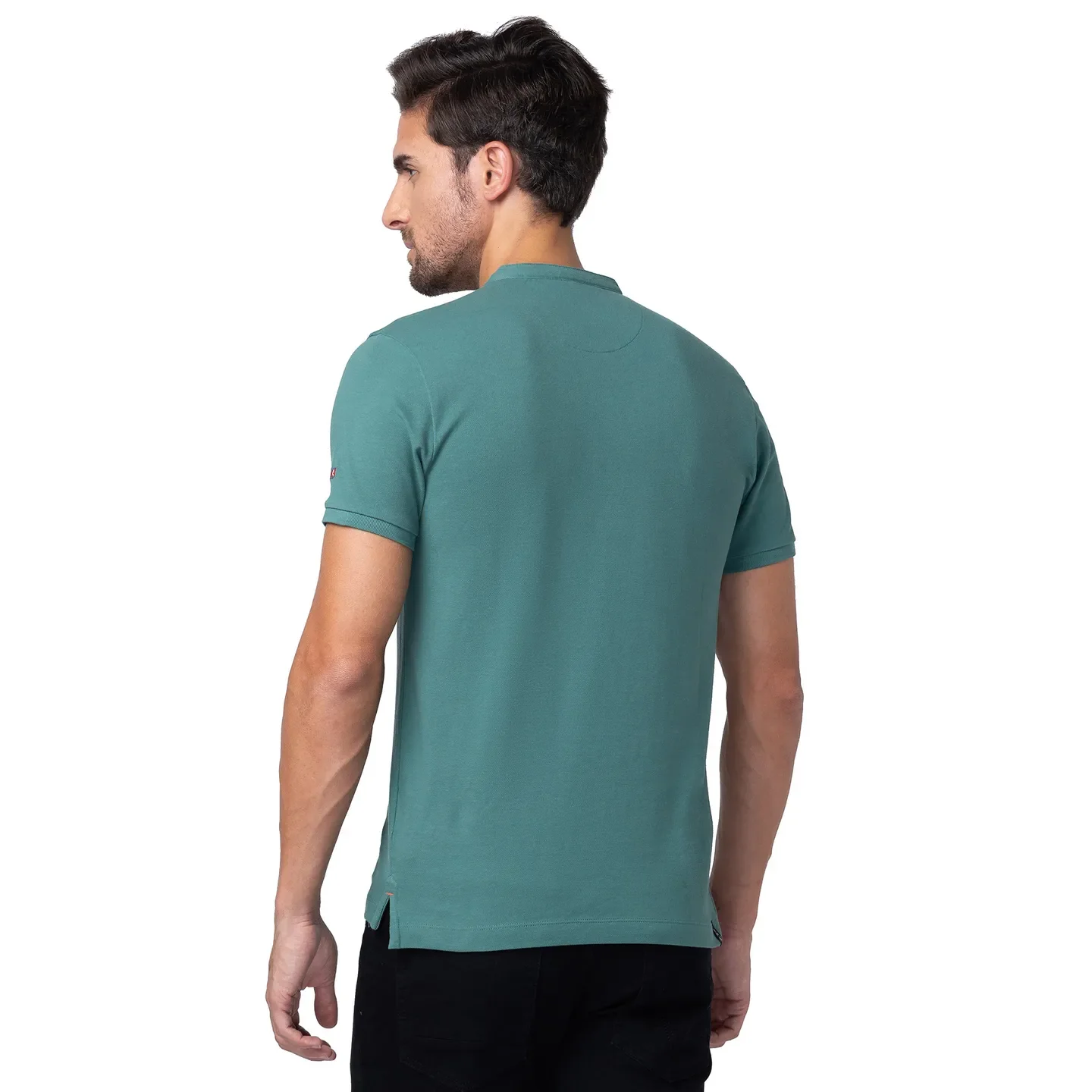 Foliage Green Regular Fit Mandarin Collar Men's Polo T-Shirt by Being Human Clothing - Image 3