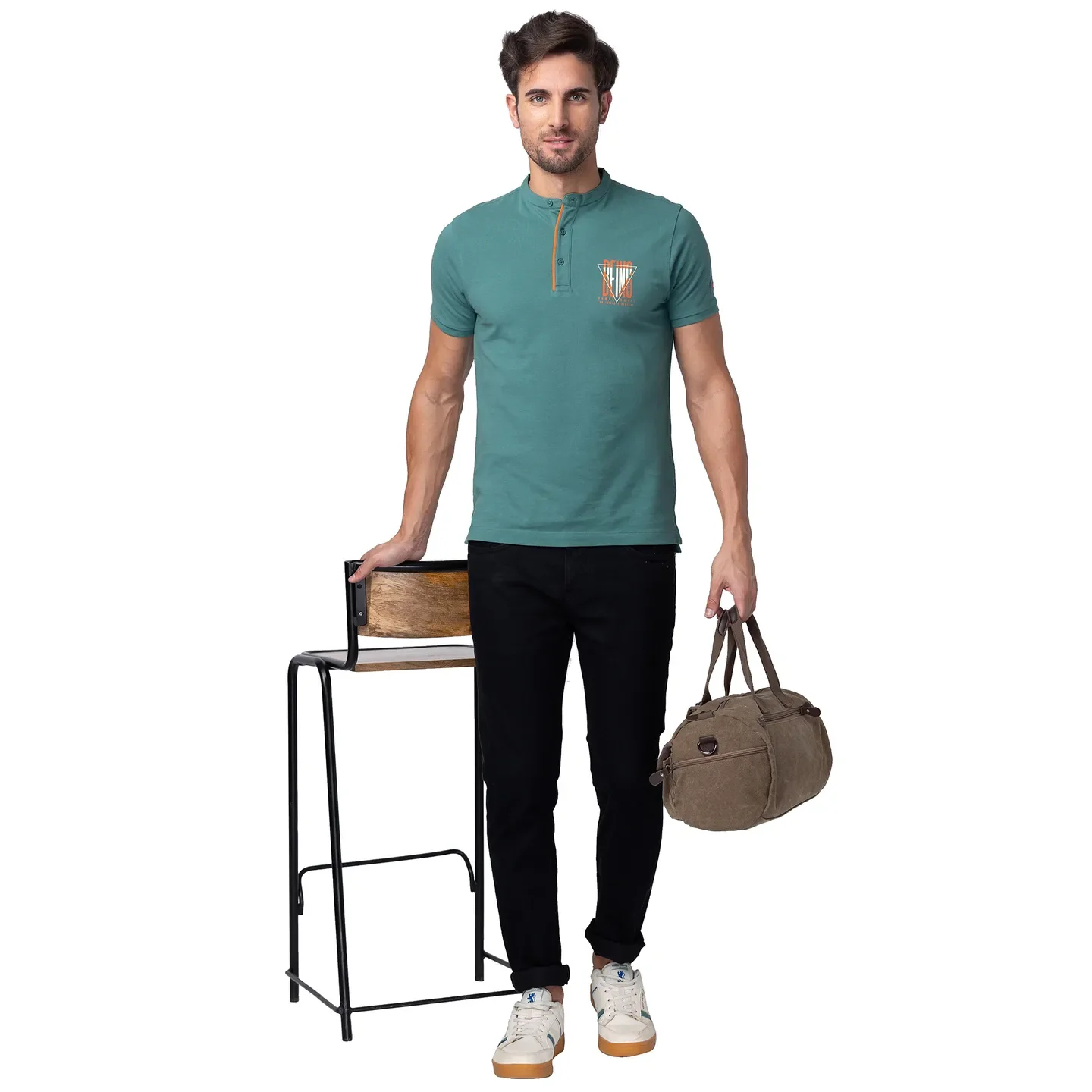 Foliage Green Regular Fit Mandarin Collar Men's Polo T-Shirt by Being Human Clothing - Image 6