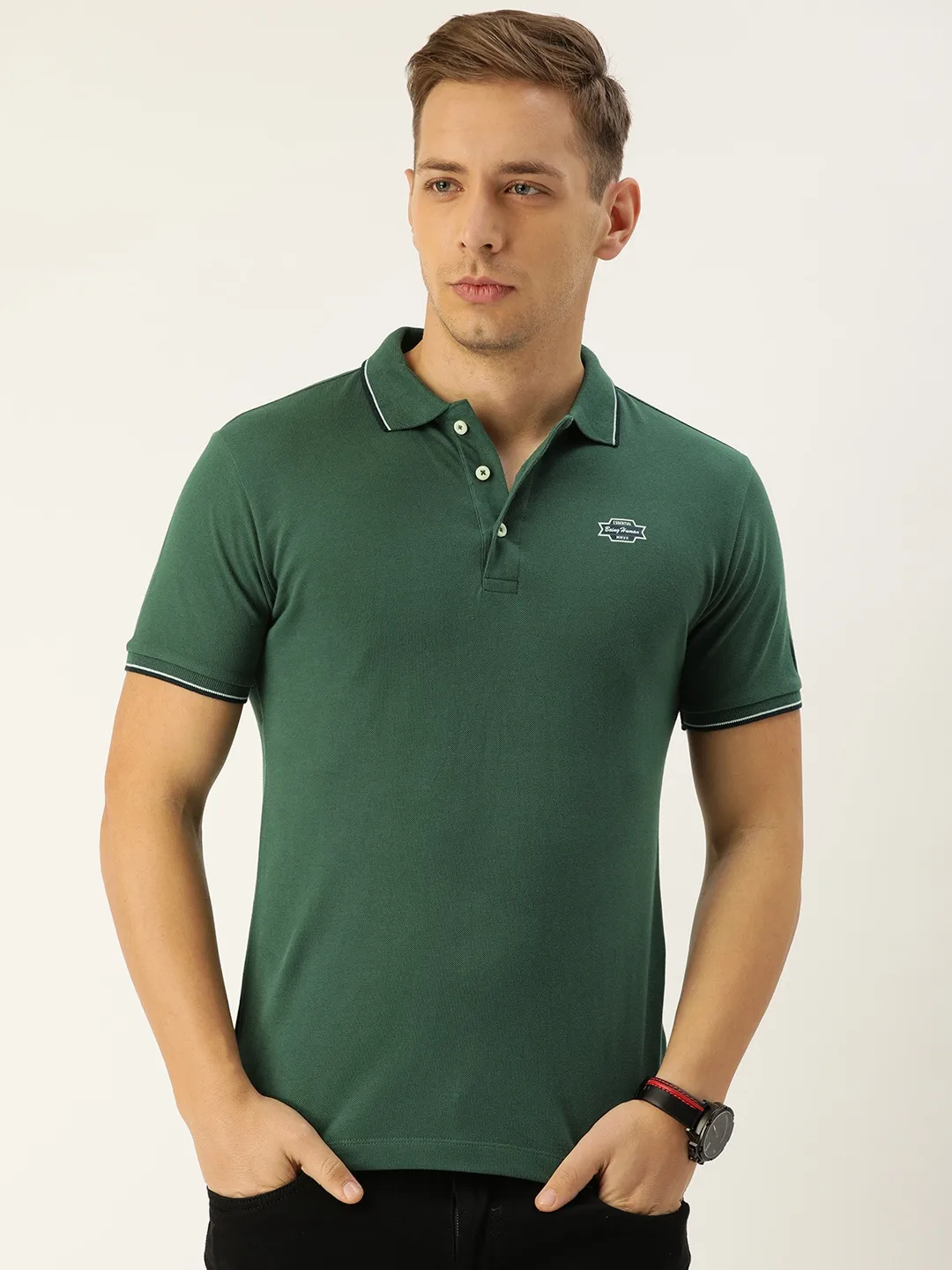 Green Regular Fit Men's Polo T-Shirt by Being Human Clothing - Image 4