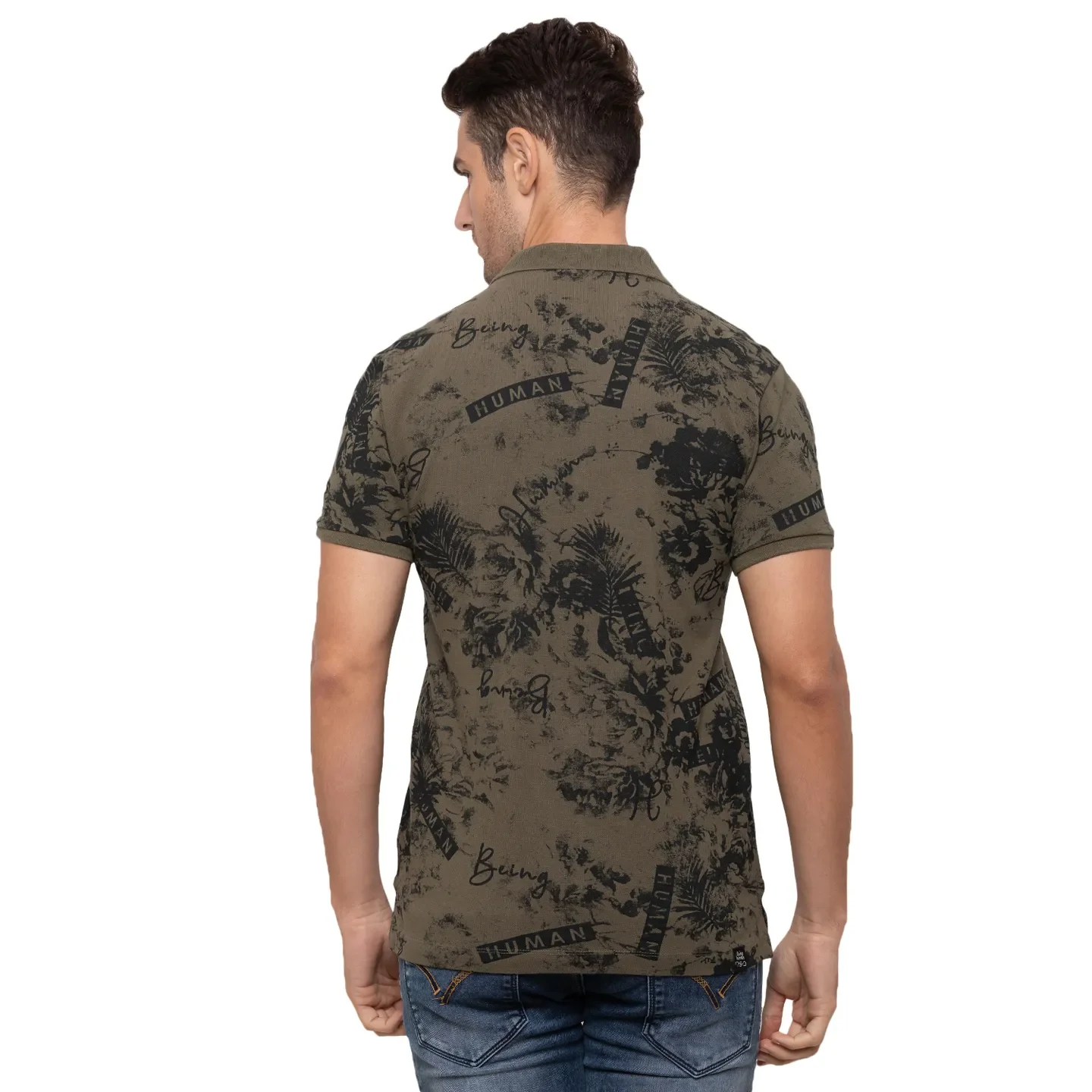 Green Regular Fit Men's Polo T-Shirt by Being Human Clothing - Image 3