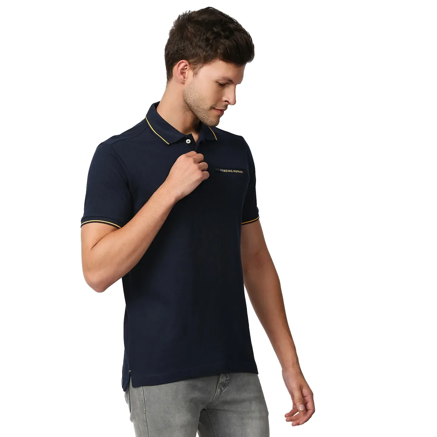 Blue Regular Fit Men's Polo T-Shirt by Being Human Clothing - Image 3