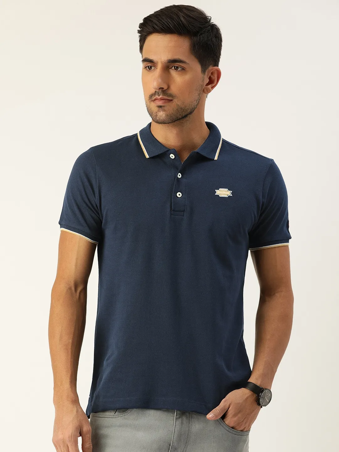 Blue Regular Fit Men's Polo T-Shirt by Being Human Clothing