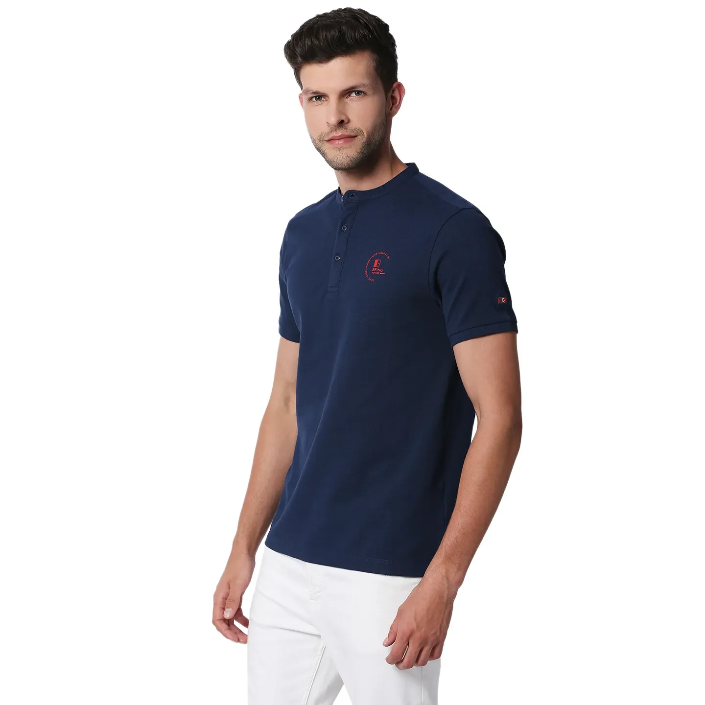 Blue Slim Straight Fit Men's Polo T-Shirt by Being Human Clothing - Image 2