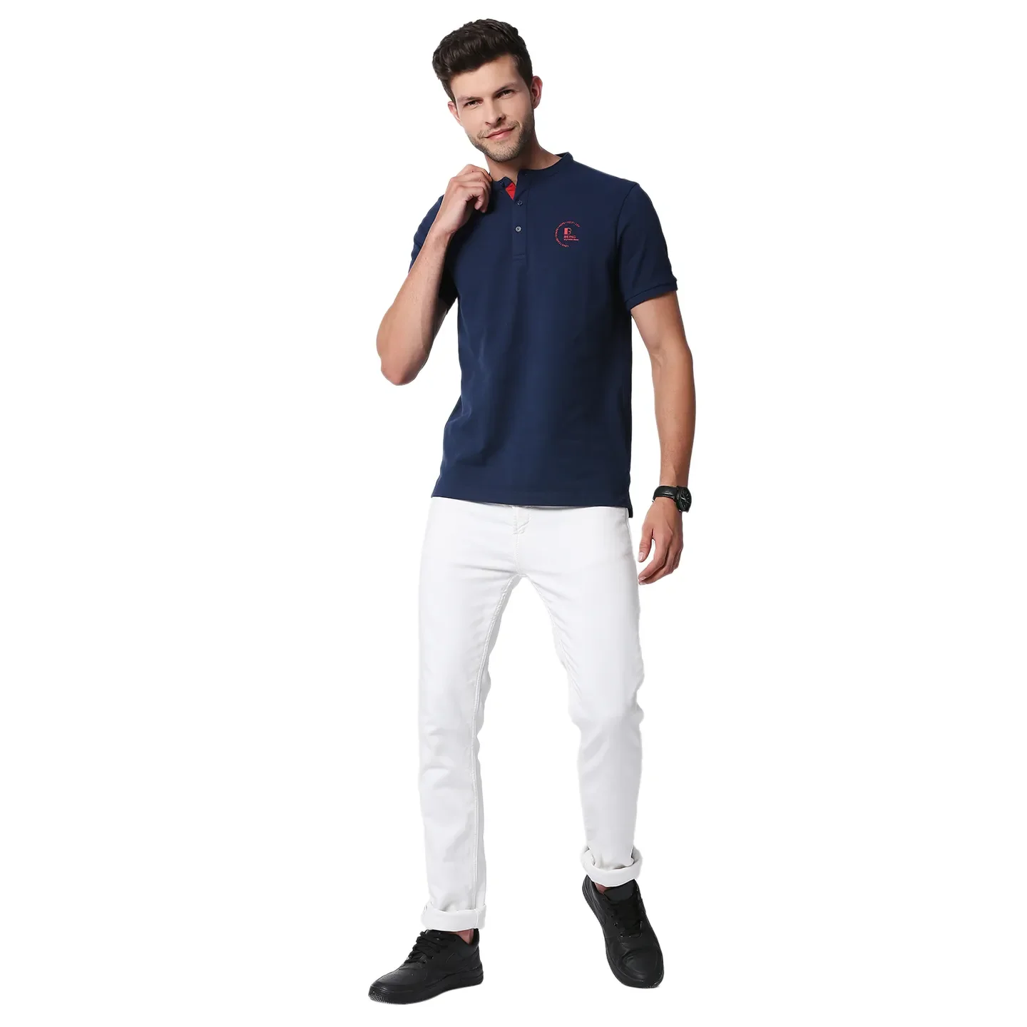 Blue Slim Straight Fit Men's Polo T-Shirt by Being Human Clothing - Image 5