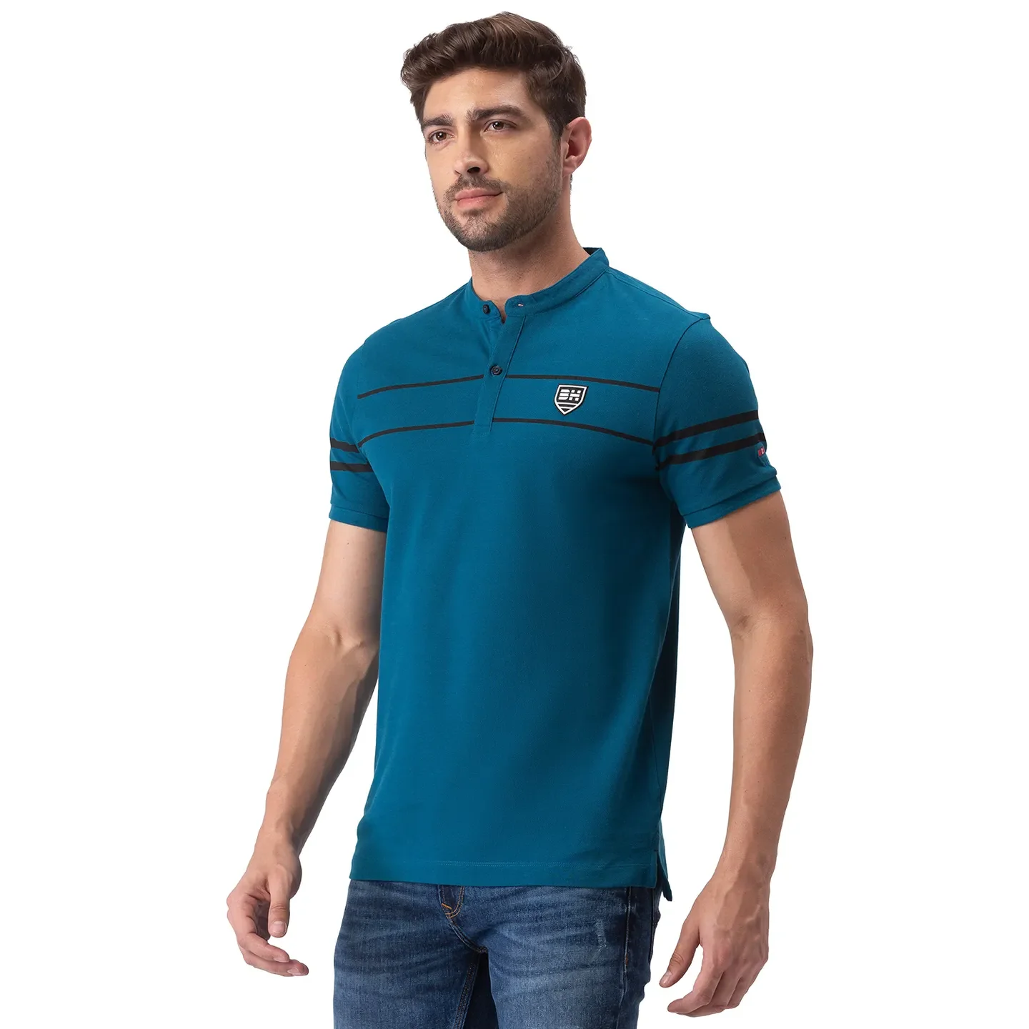 Ocean Blue Regular Fit Mandarin Collar Men's Polo T-Shirt by Being Human Clothing - Image 4
