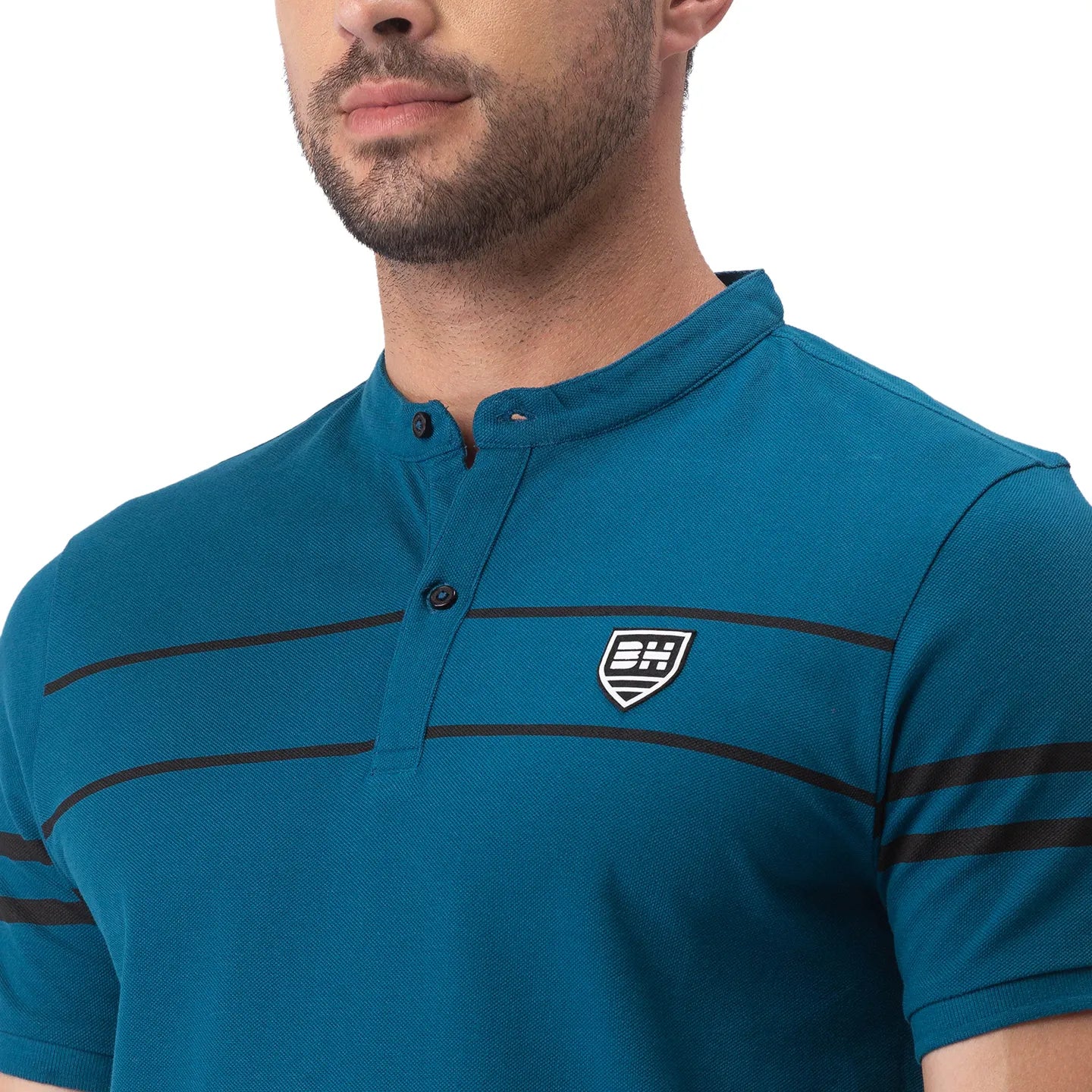 Ocean Blue Regular Fit Mandarin Collar Men's Polo T-Shirt by Being Human Clothing - Image 5