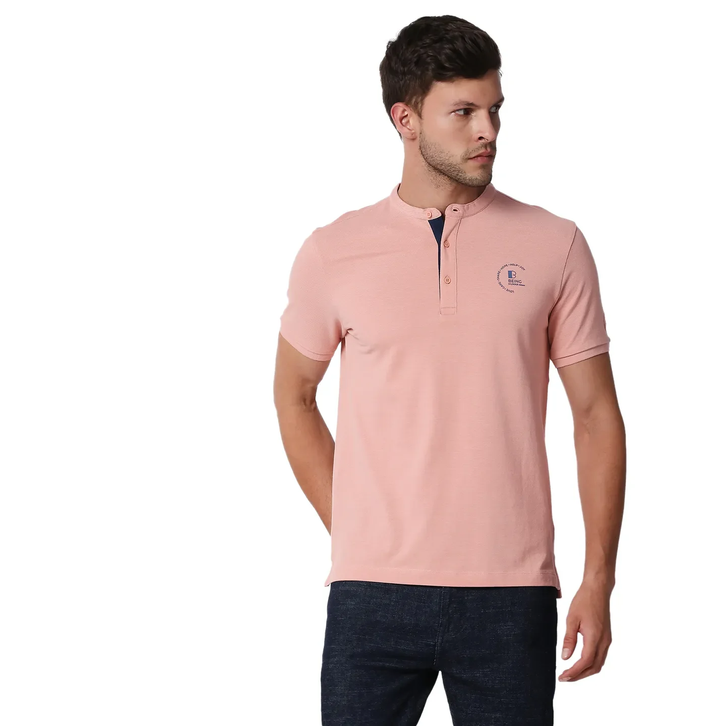 Pink Slim Straight Fit Men's Polo T-Shirt by Being Human Clothing