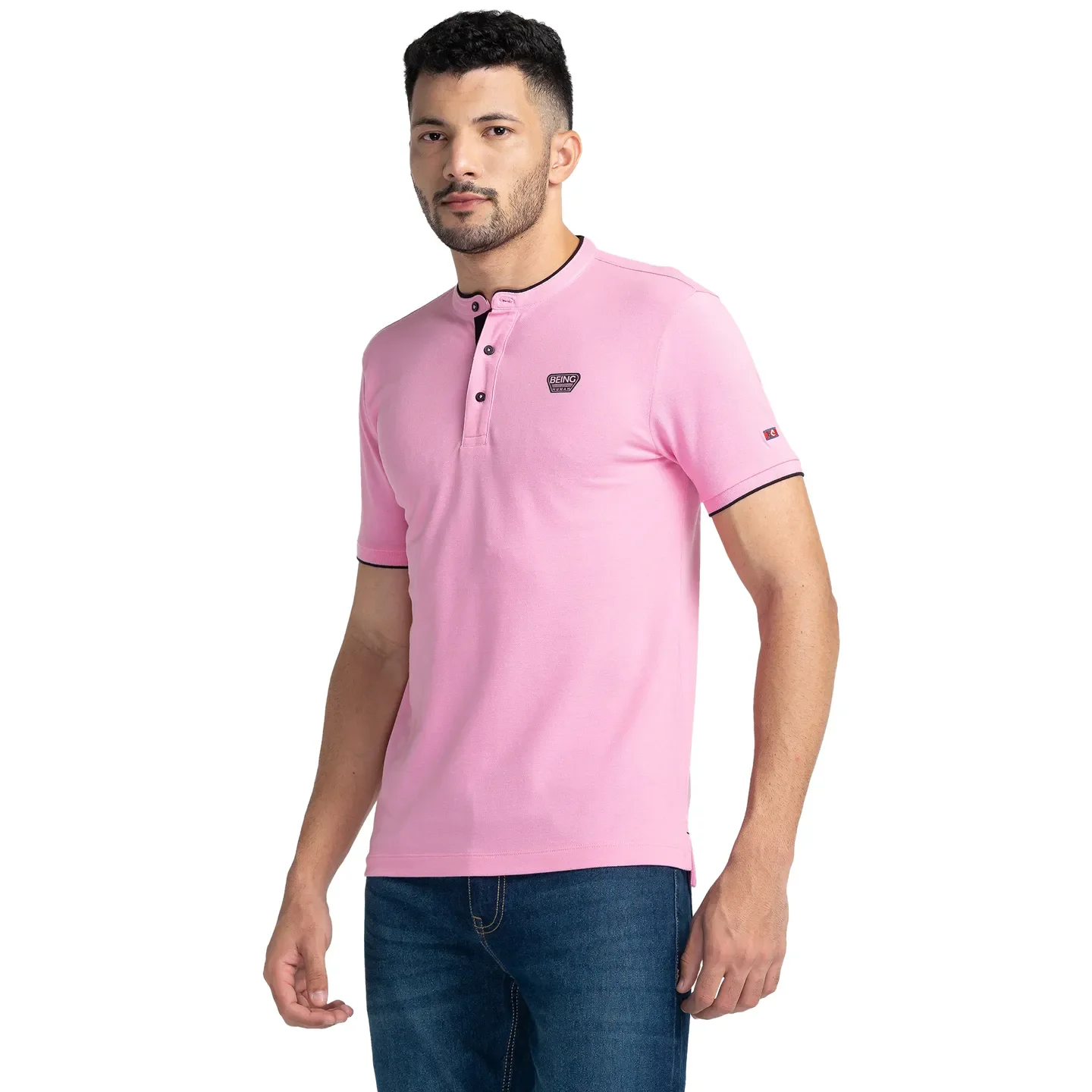 Pink Regular Fit Men's Polo T-Shirt by Being Human Clothing - Image 4