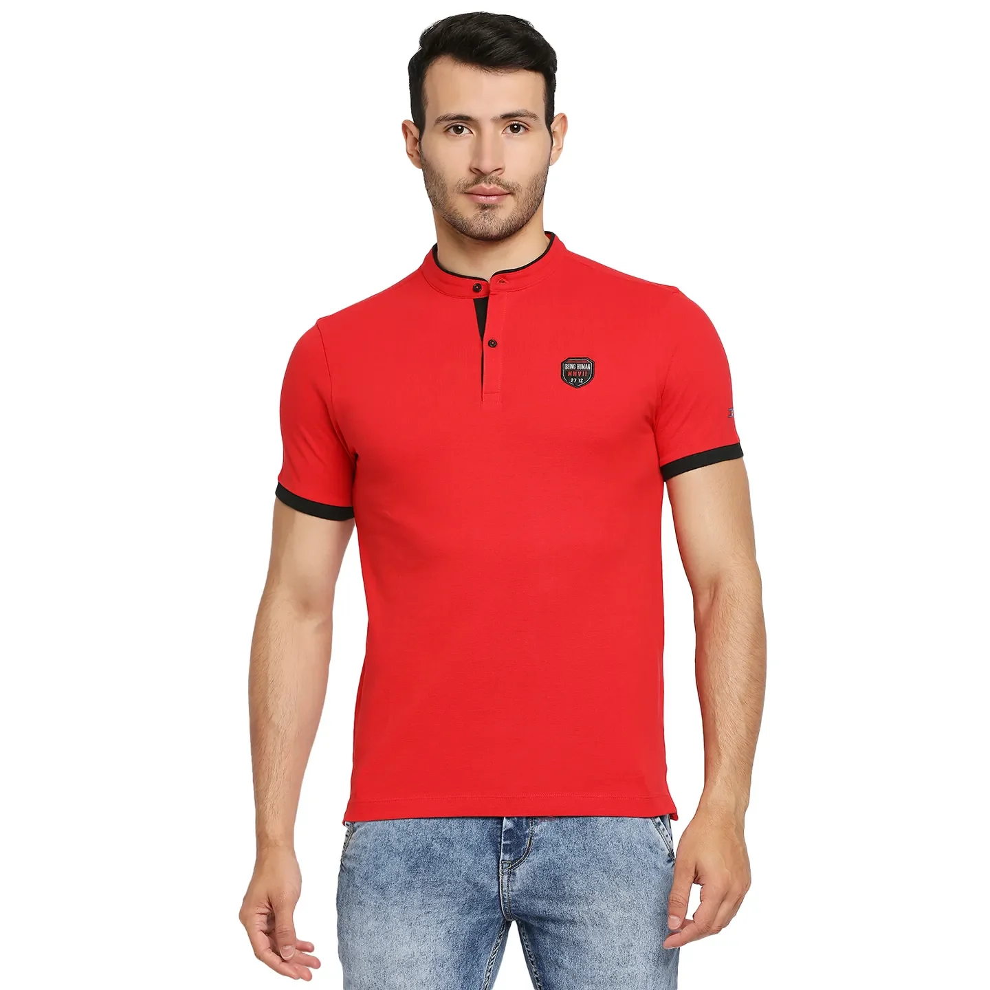 Red Regular Fit Men's Polo T-Shirt by Being Human Clothing