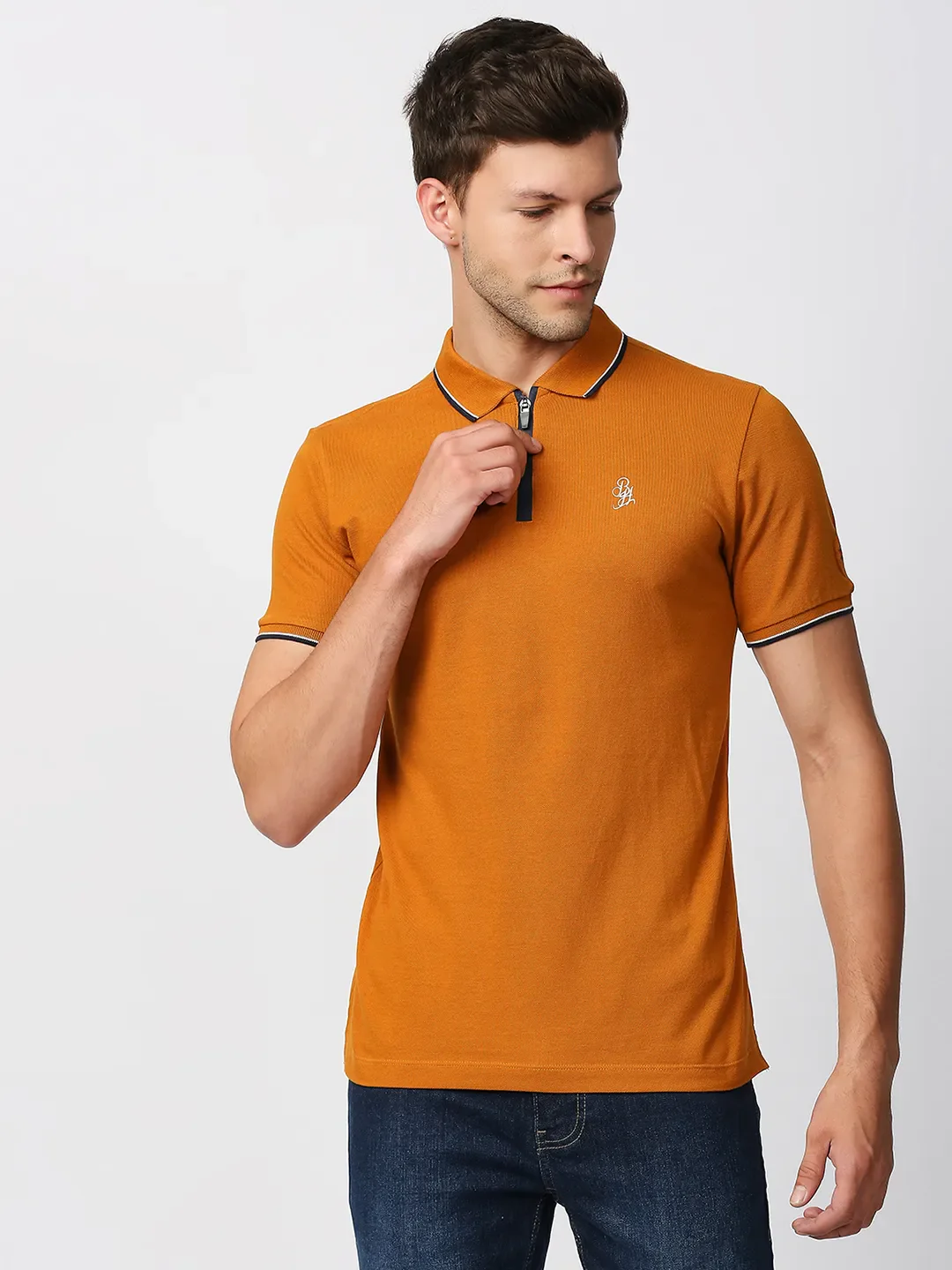 Beige Regular Fit Men's Polo T-Shirt by Being Human Clothing